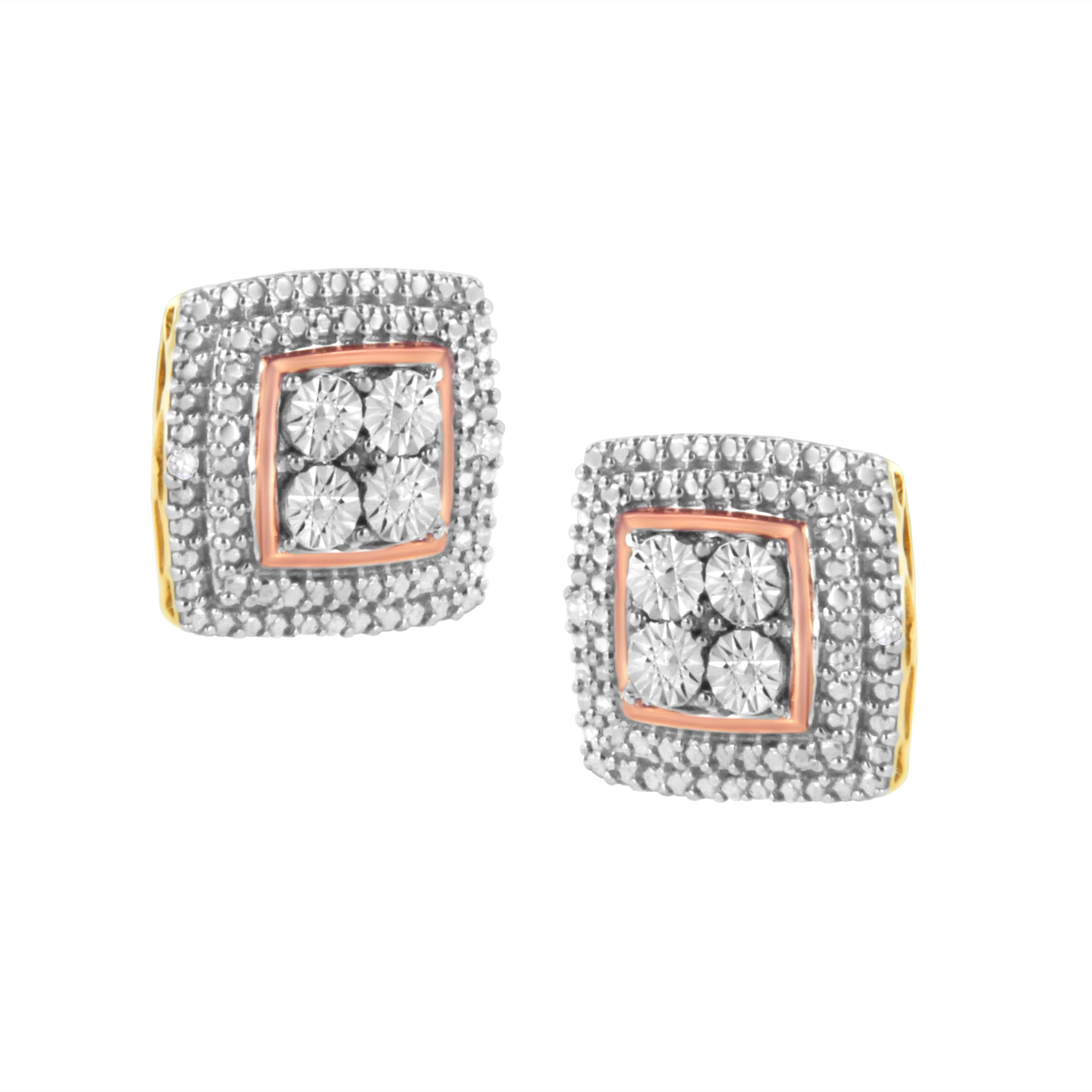 10K Yellow, White, and Rose Gold Plated Sterling Silver Diamond Accent Earrings (I-J Clarity, I3 Color) - Image 4