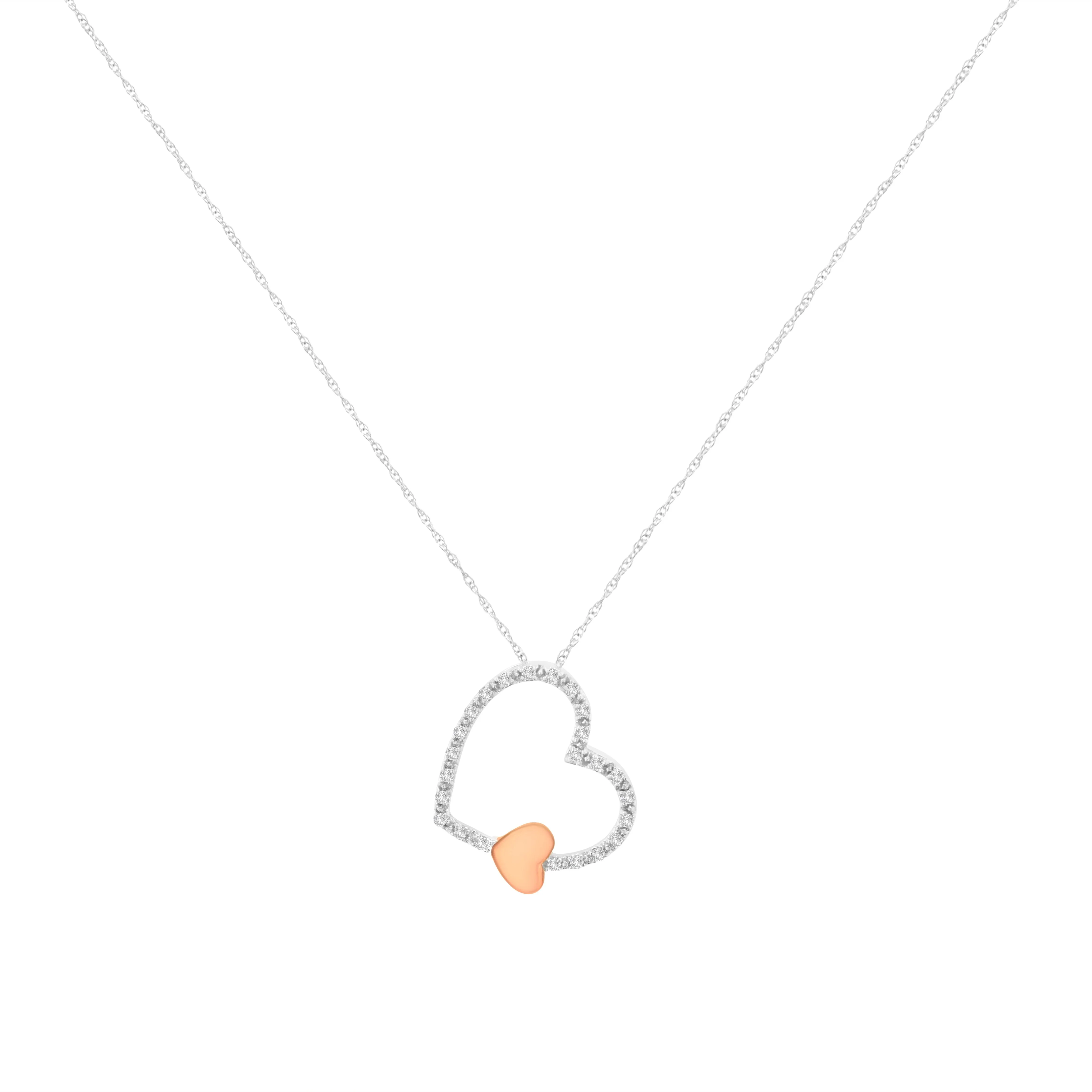 10KT Two Tone Gold 1/6 cttw Diamond Floating Heart Pendant Necklace (K-L, I1-I2) - Image 4