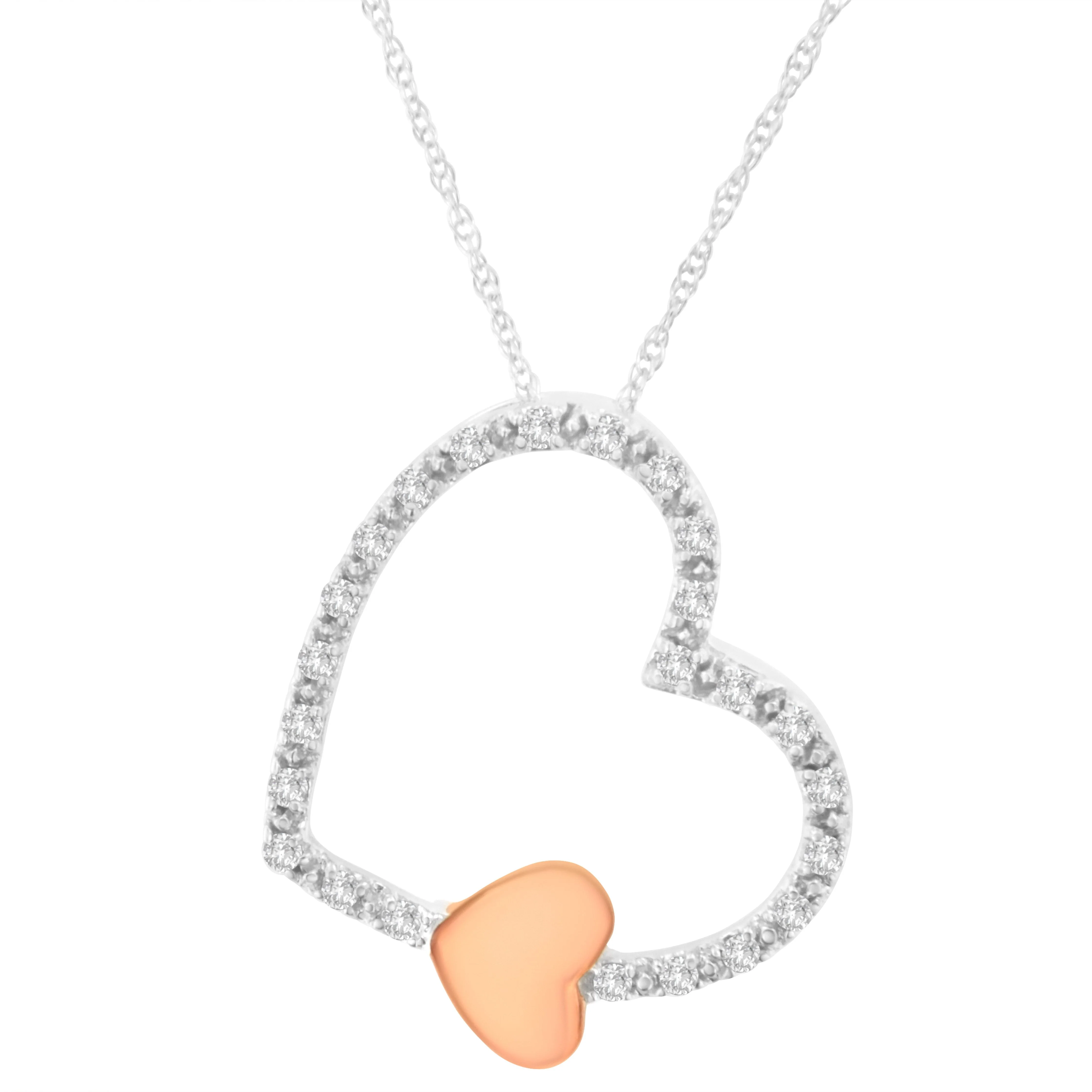 10KT Two Tone Gold 1/6 cttw Diamond Floating Heart Pendant Necklace (K-L, I1-I2) - Image 6
