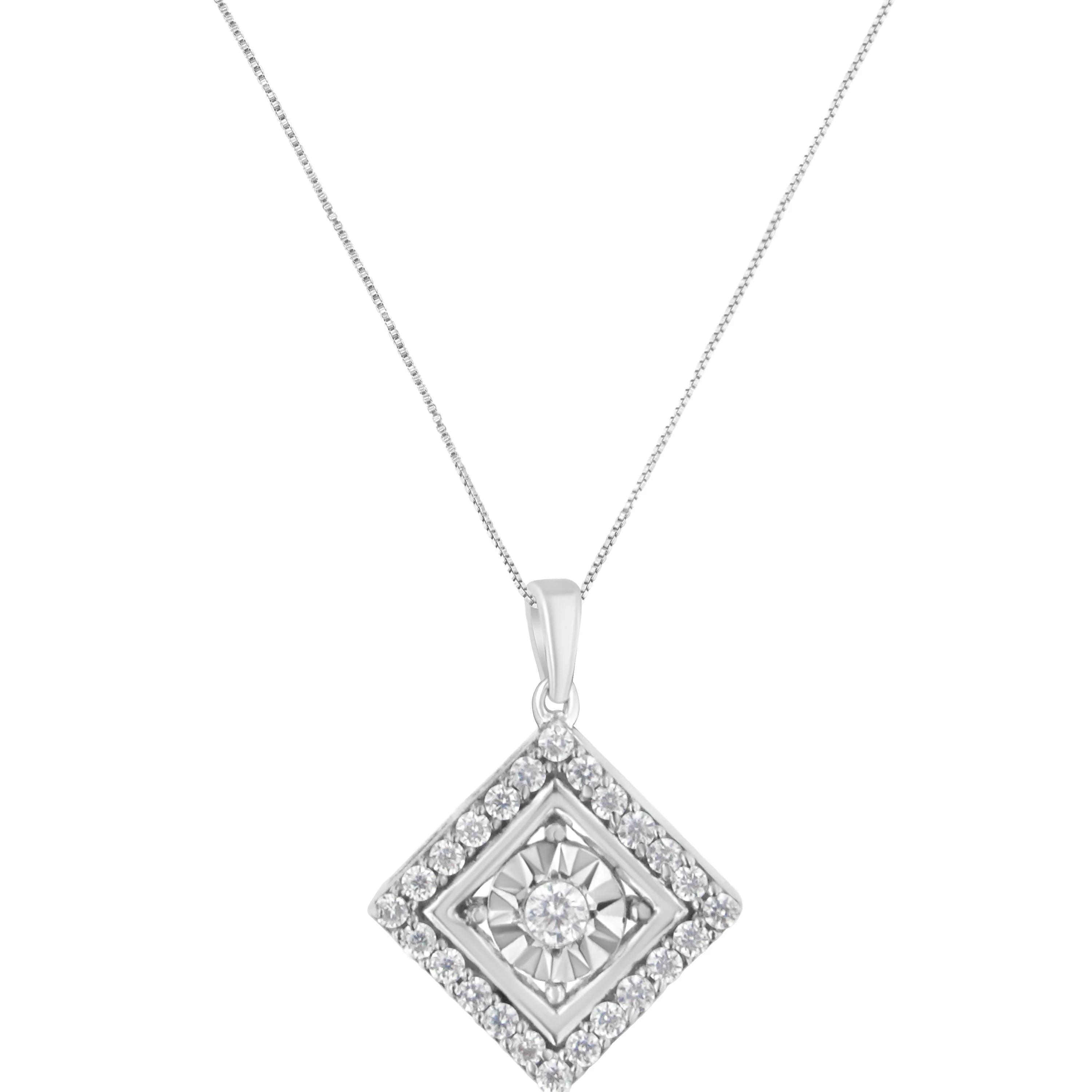10KT White Gold 1/2 cttw Diamond Square Pendant Necklace (I-J Color, I2-I3 Clarity) - Image 5