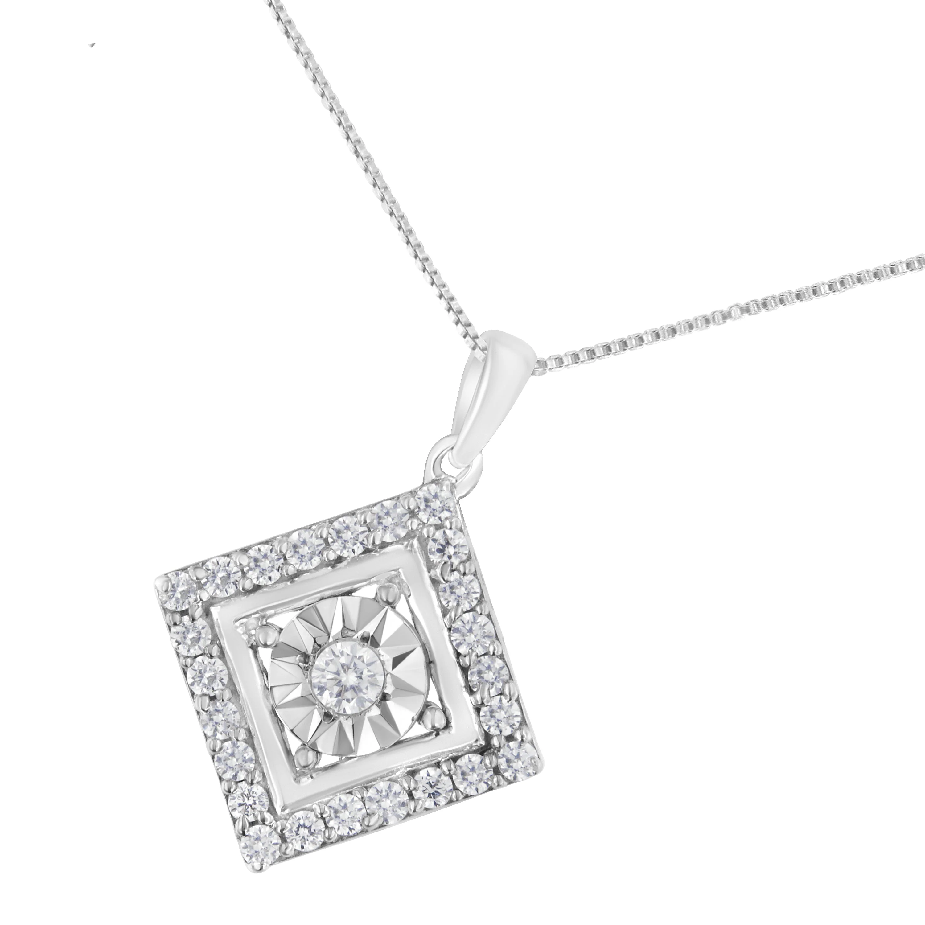 10KT White Gold 1/2 cttw Diamond Square Pendant Necklace (I-J Color, I2-I3 Clarity) - Image 6
