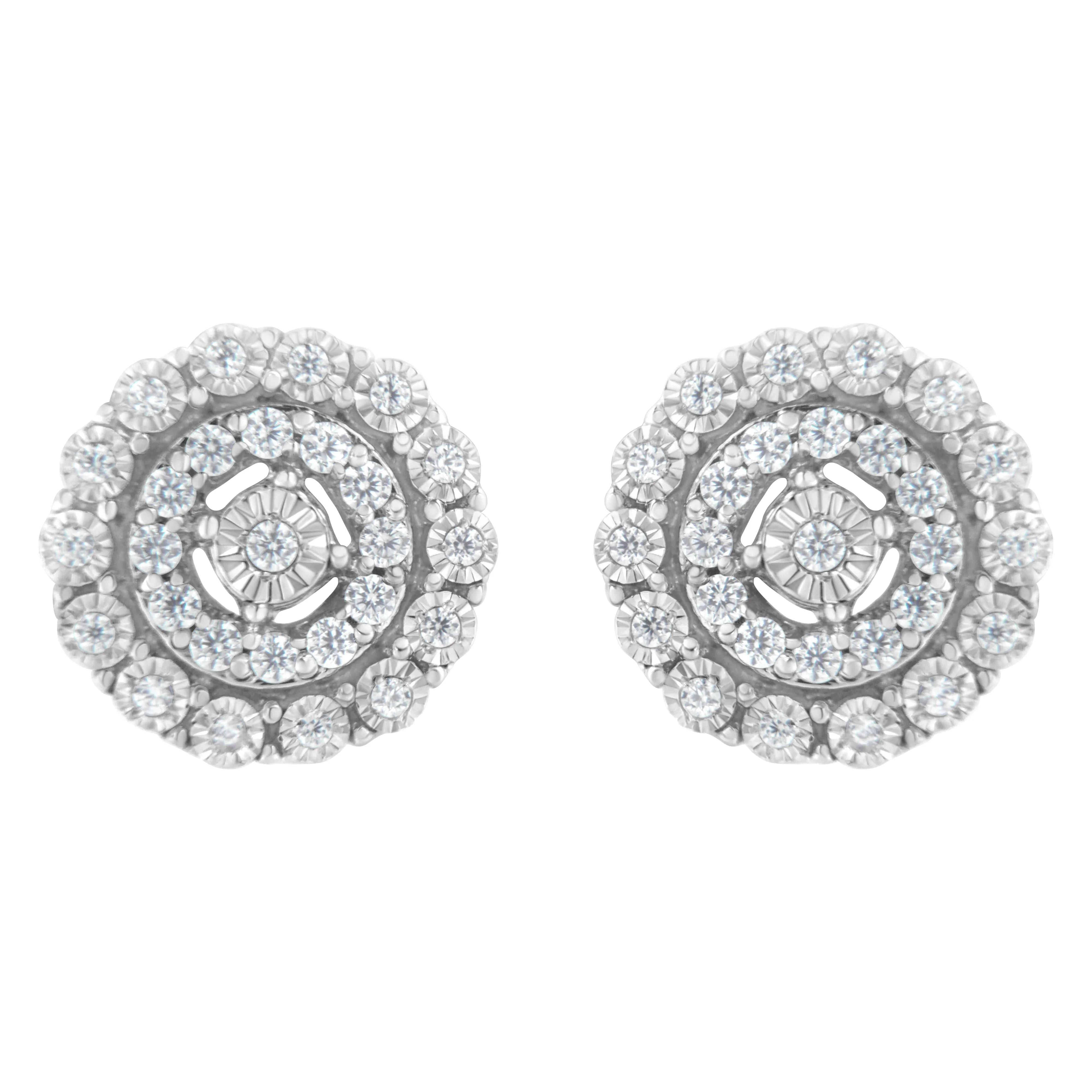 10KT White Gold 1/2 cttw Double Halo Brilliant Round-Cut Diamond Stud Earrings (I-J Clarity, I2-I3 Color)