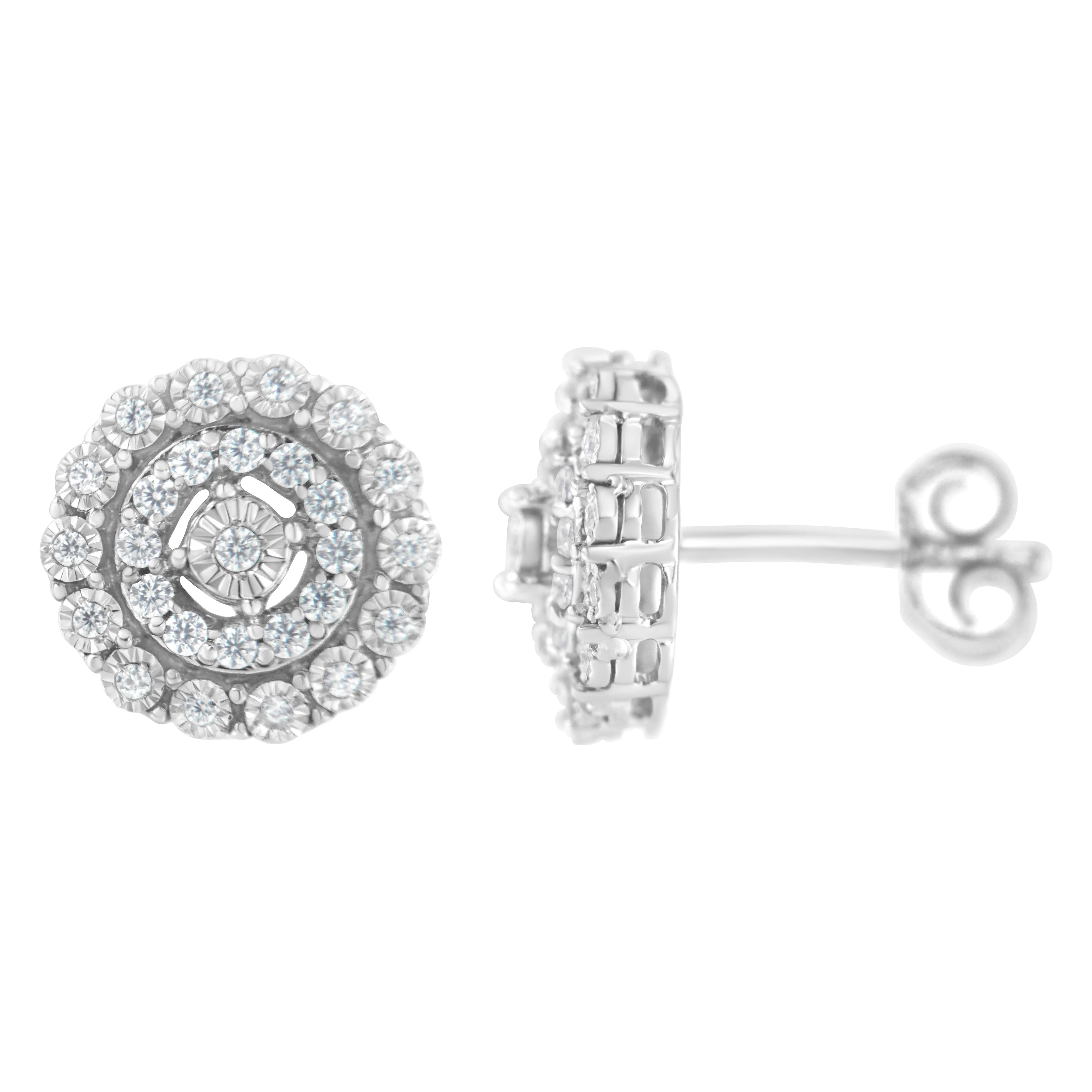10KT White Gold 1/2 cttw Double Halo Brilliant Round-Cut Diamond Stud Earrings (I-J Clarity, I2-I3 Color) - Image 6