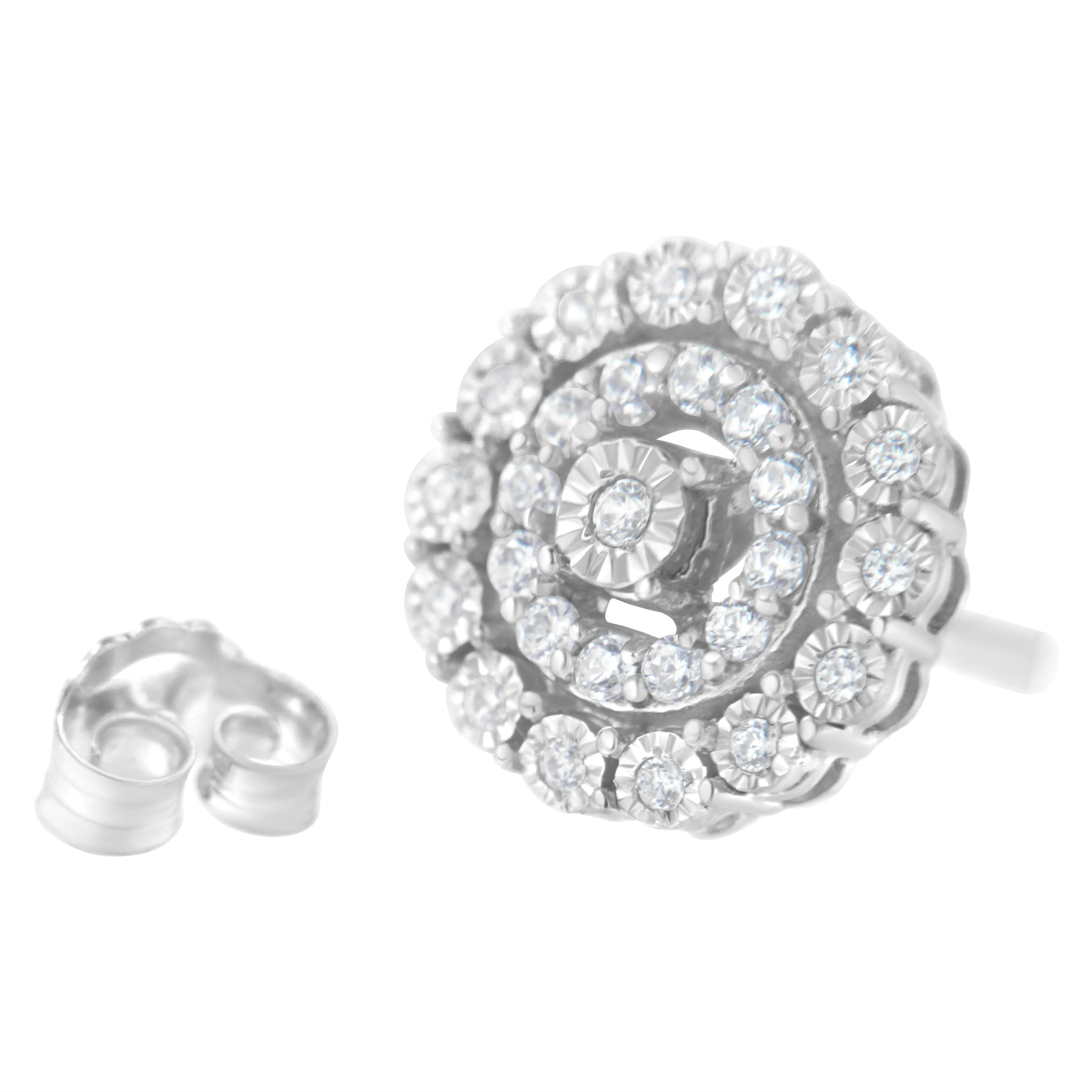 10KT White Gold 1/2 cttw Double Halo Brilliant Round-Cut Diamond Stud Earrings (I-J Clarity, I2-I3 Color) - Image 8