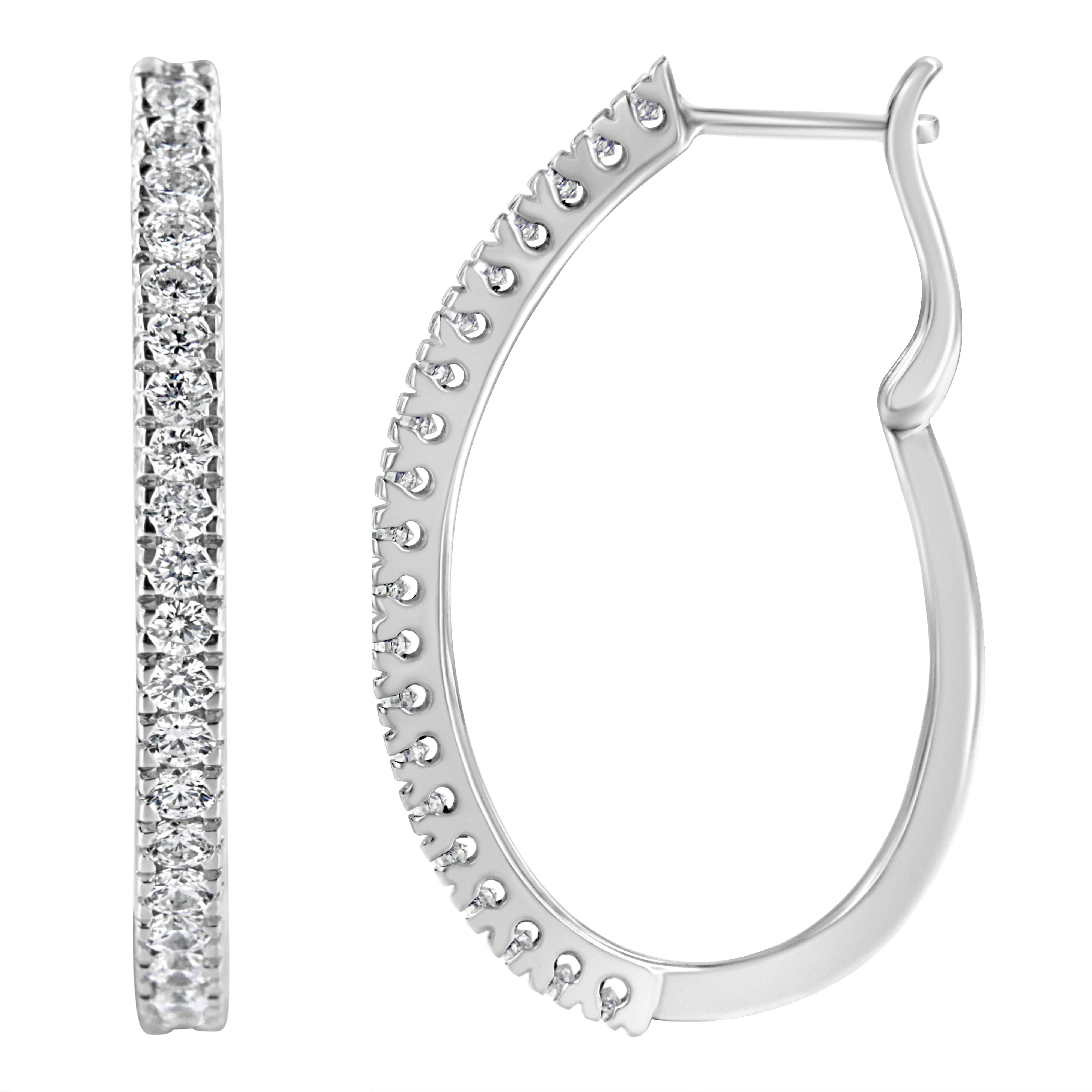 10KT White Gold 1 cttw Diamond Hoop Earrings (I-J Clarity, I2-I3 Color) - Image 2