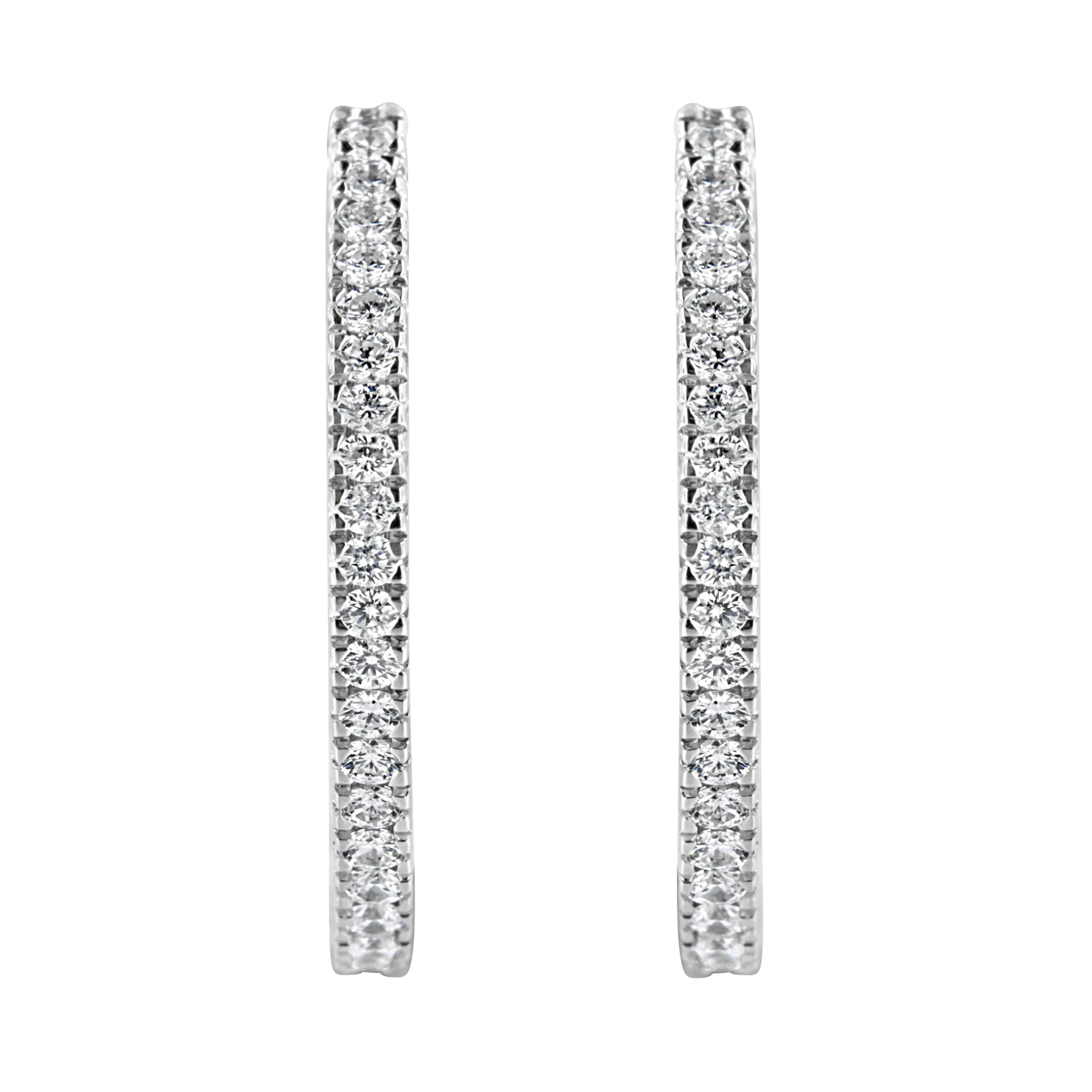 10KT White Gold 1 cttw Diamond Hoop Earrings (I-J Clarity, I2-I3 Color) - Image 3