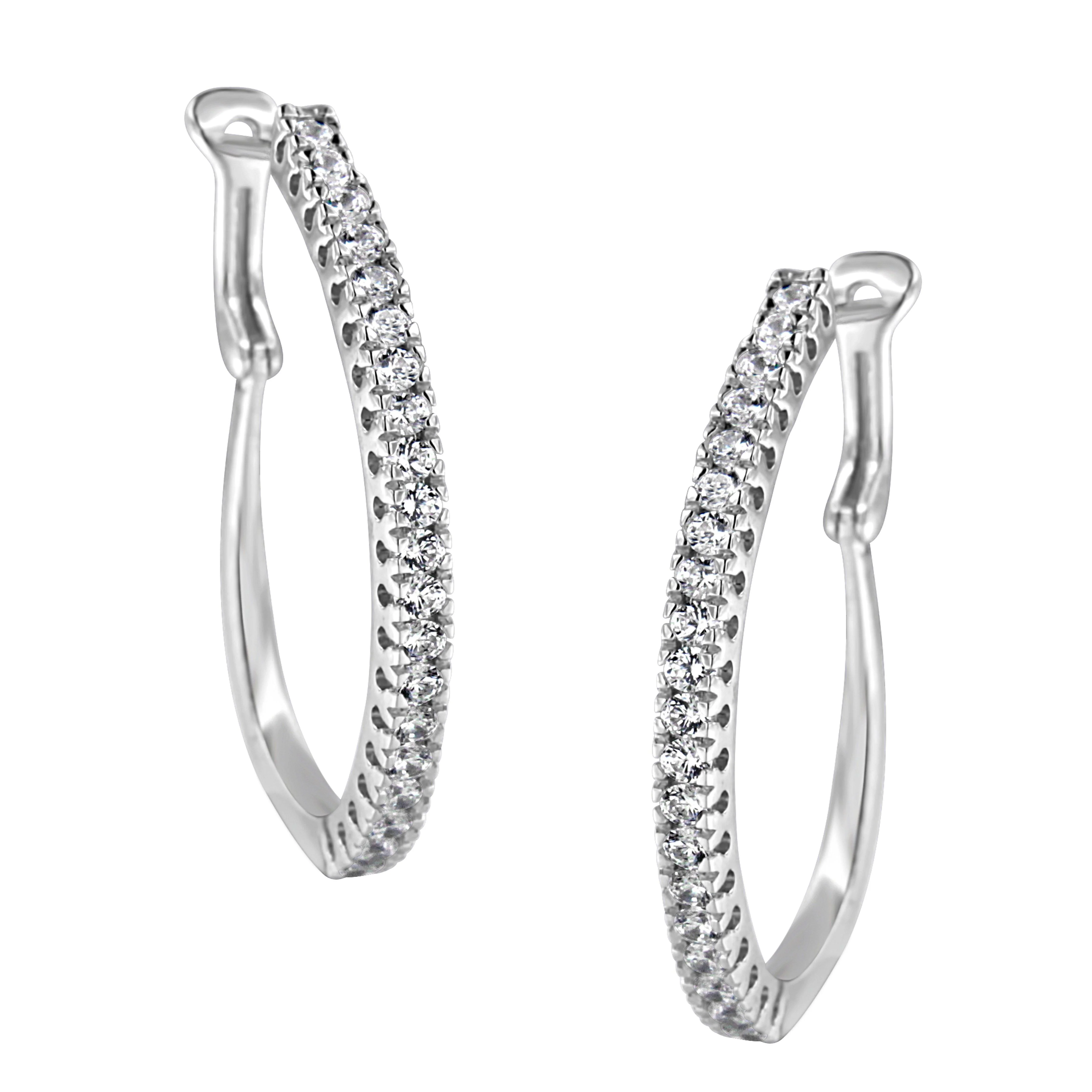 10KT White Gold 1 cttw Diamond Hoop Earrings (I-J Clarity, I2-I3 Color) - Image 5