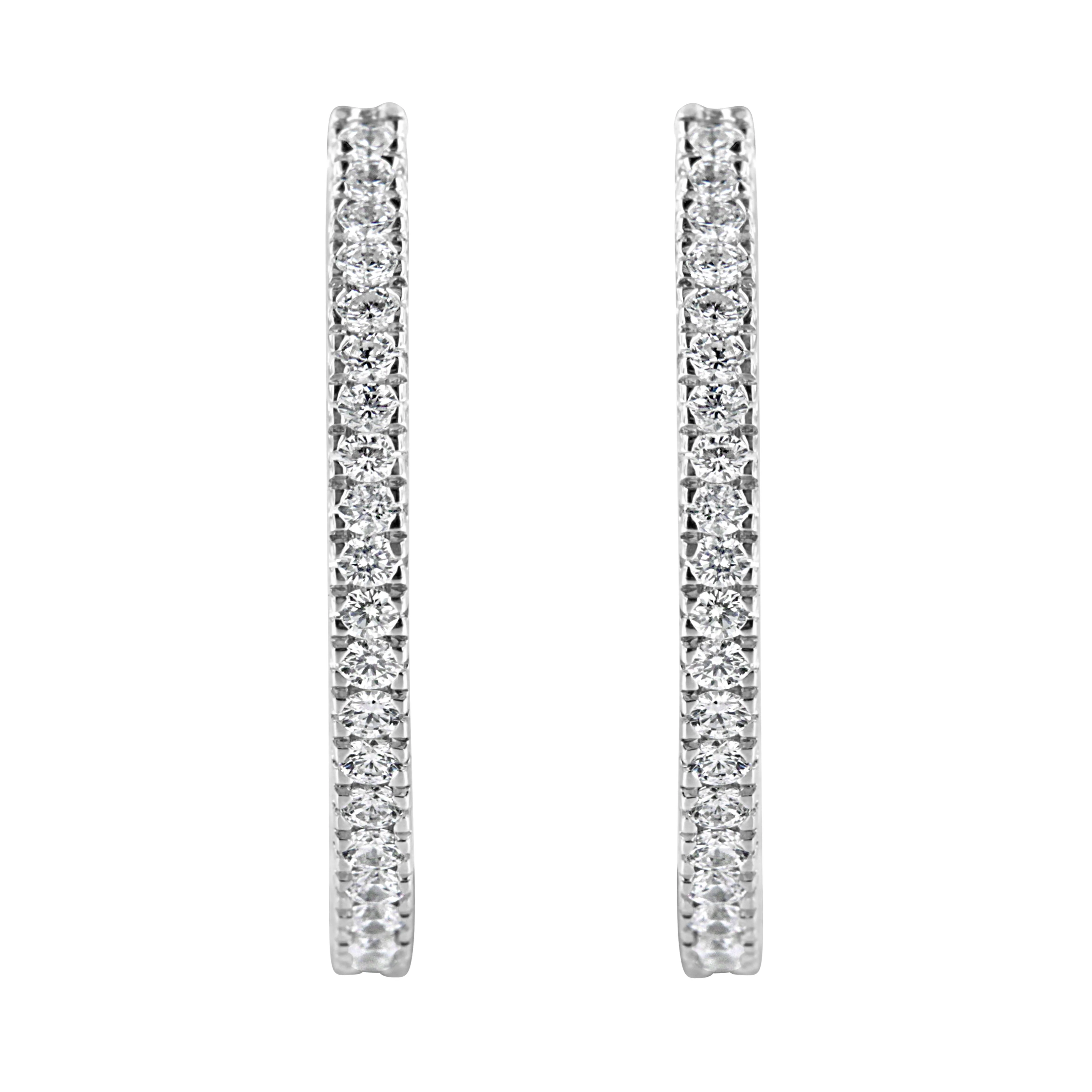 10KT White Gold 1 cttw Diamond Hoop Earrings (I-J Clarity, I2-I3 Color) - Image 7
