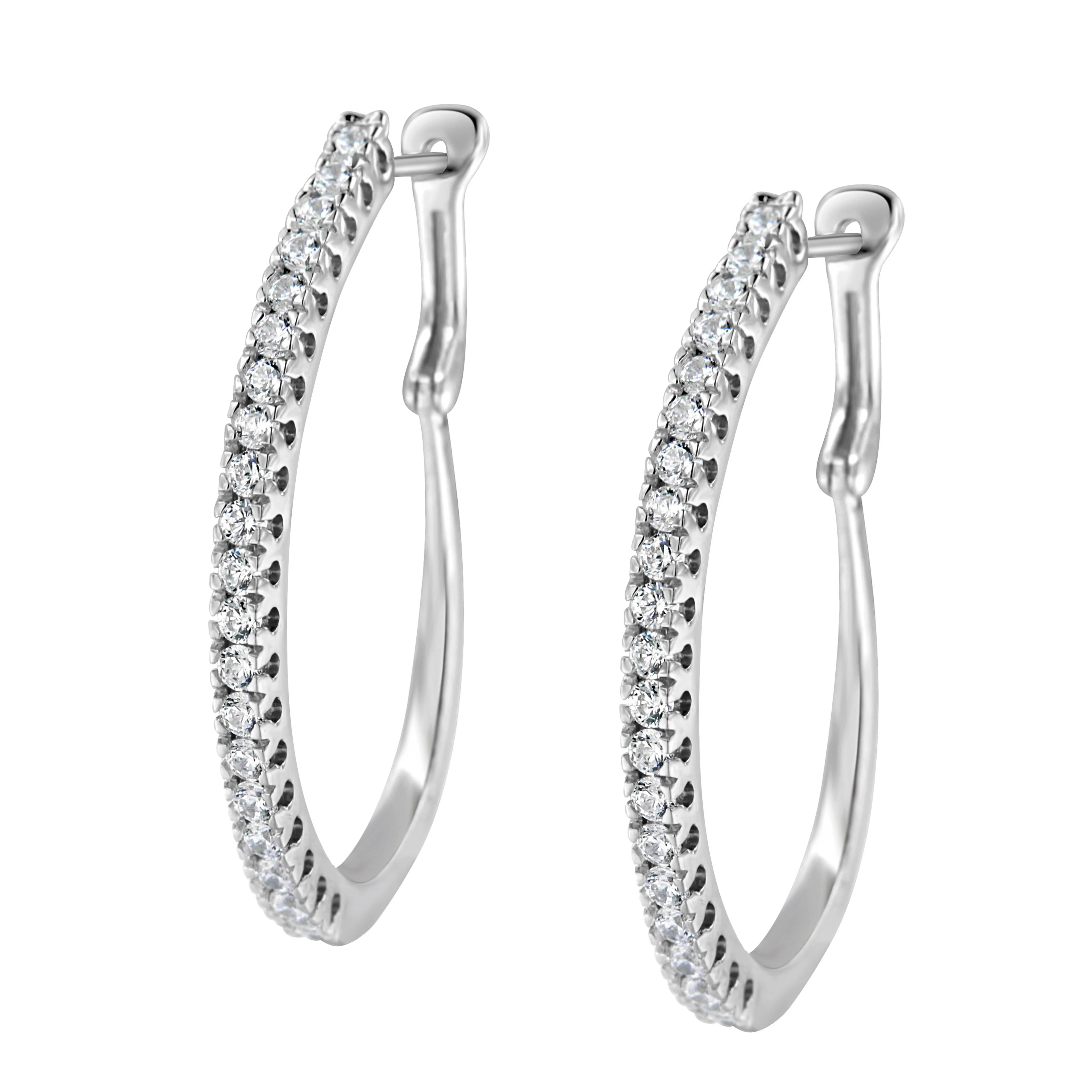 10KT White Gold 1 cttw Diamond Hoop Earrings (I-J Clarity, I2-I3 Color) - Image 8