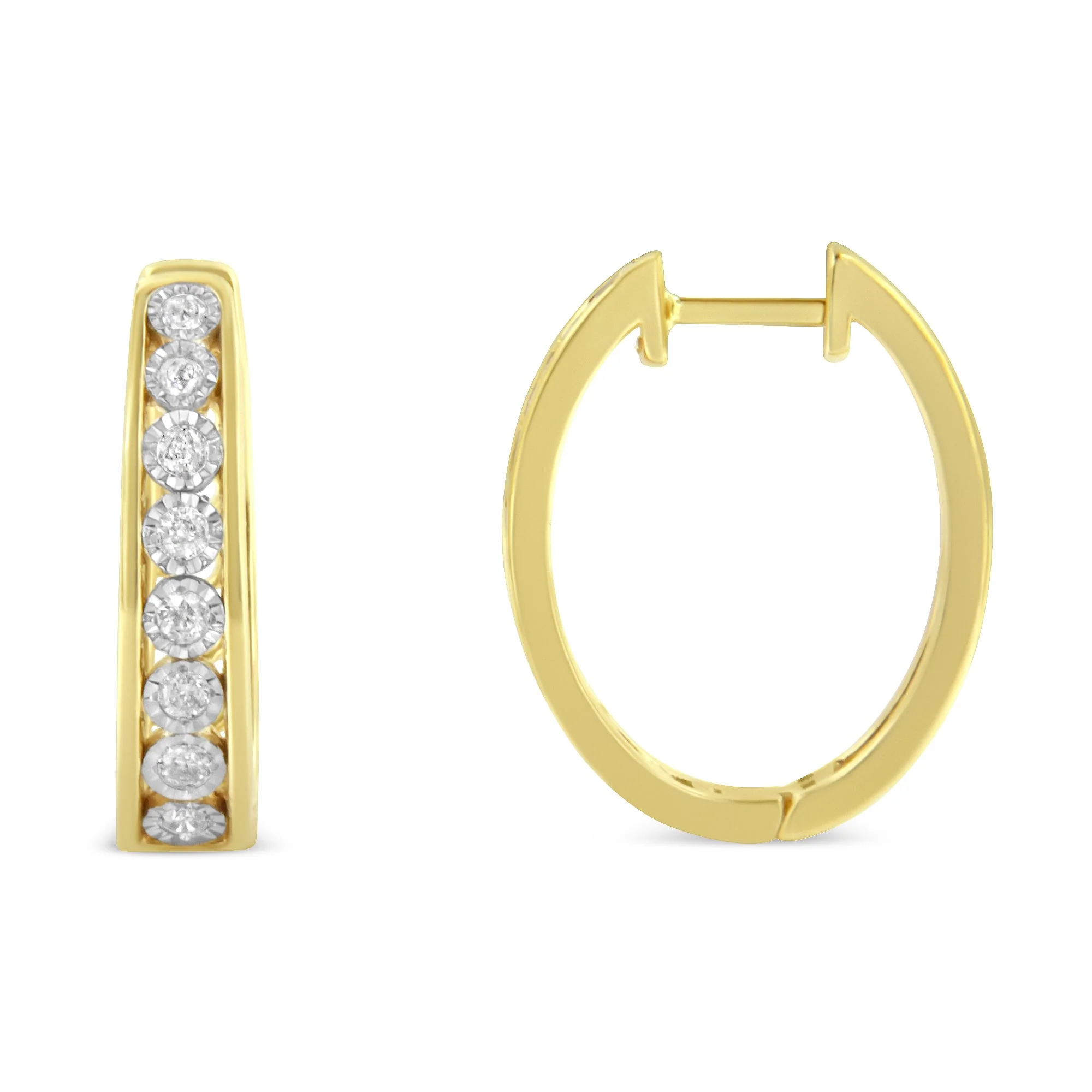 10KT Yellow and White Gold Diamond Hoop Earring (1/2 cttw, J-K Color, I2-I3 Clarity) - Image 2