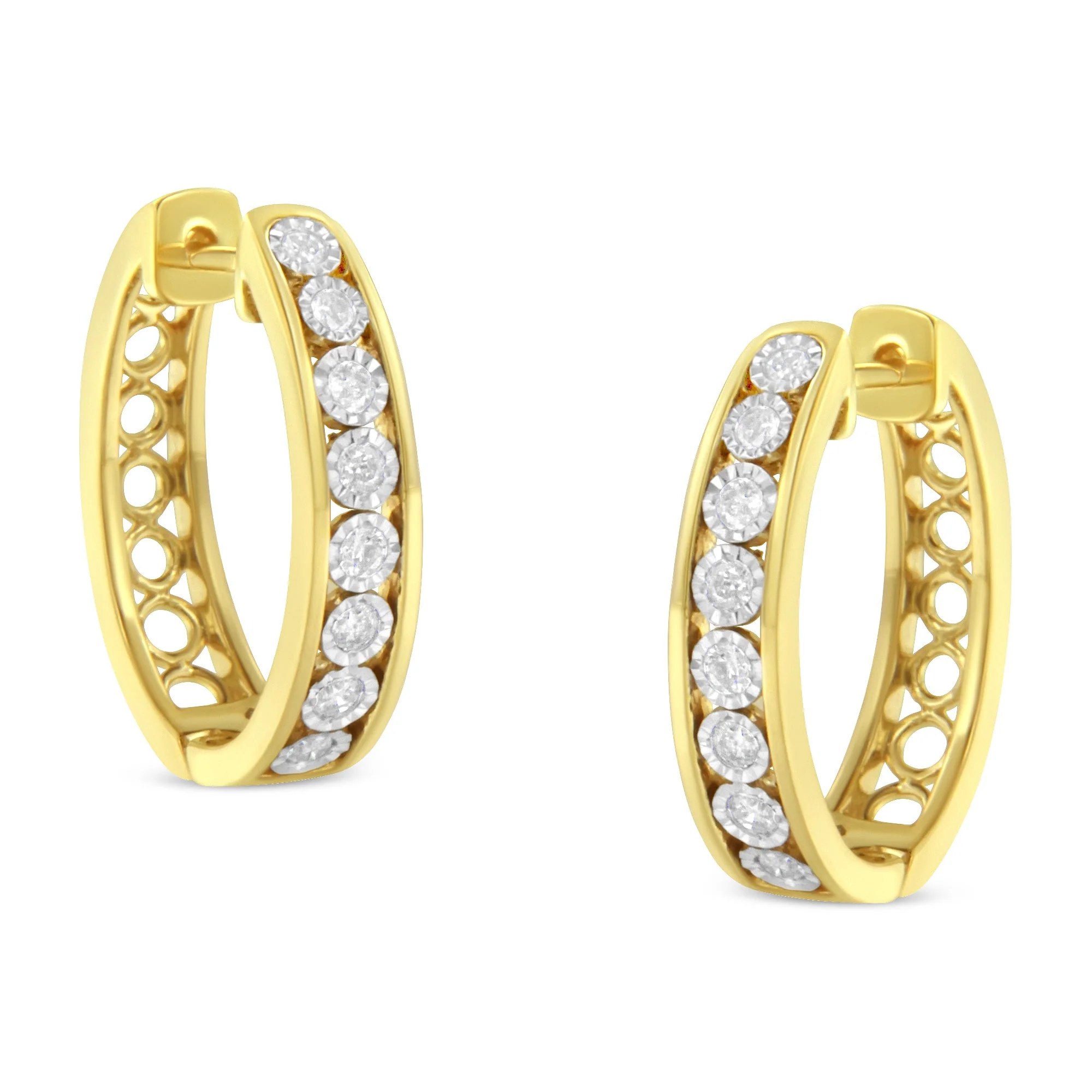 10KT Yellow and White Gold Diamond Hoop Earring (1/2 cttw, J-K Color, I2-I3 Clarity) - Image 3