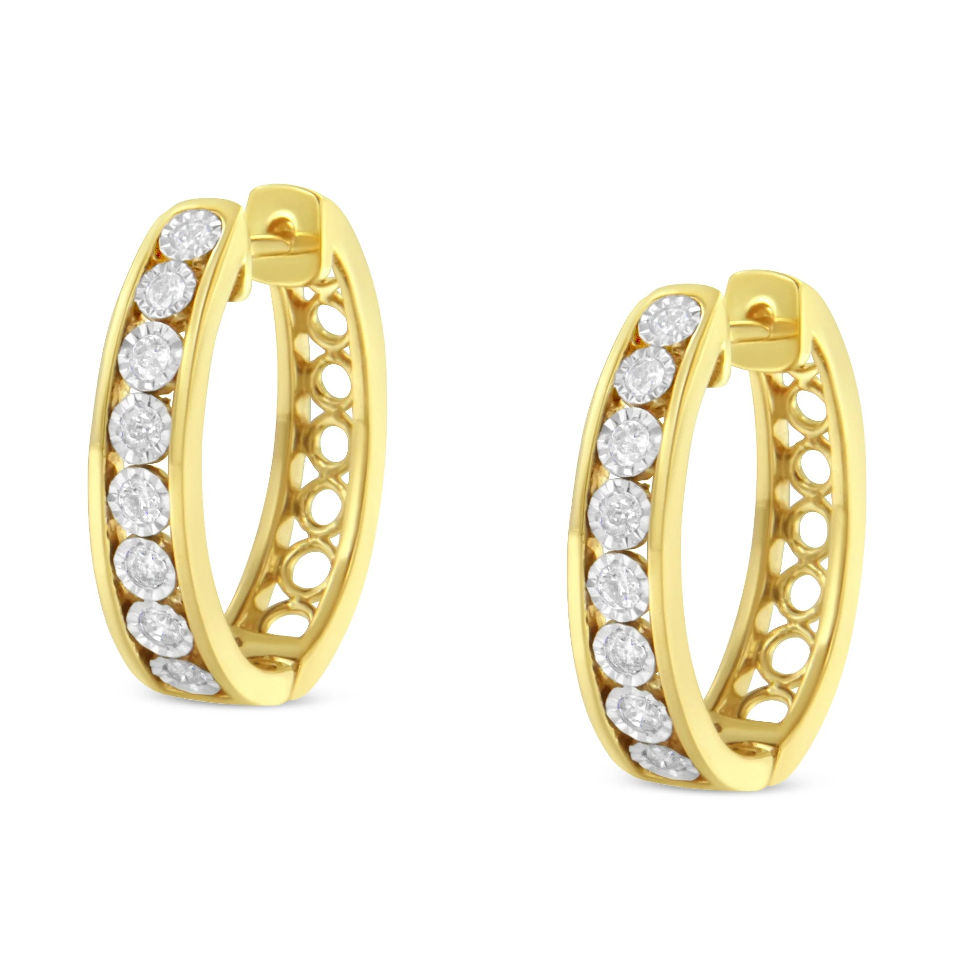 10KT Yellow and White Gold Diamond Hoop Earring (1/2 cttw, J-K Color, I2-I3 Clarity) - Image 4