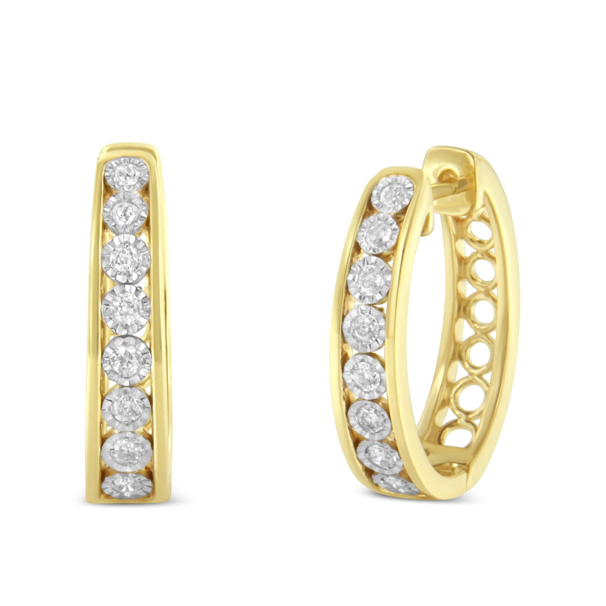 10KT Yellow and White Gold Diamond Hoop Earring (1/2 cttw, J-K Color, I2-I3 Clarity) - Image 5