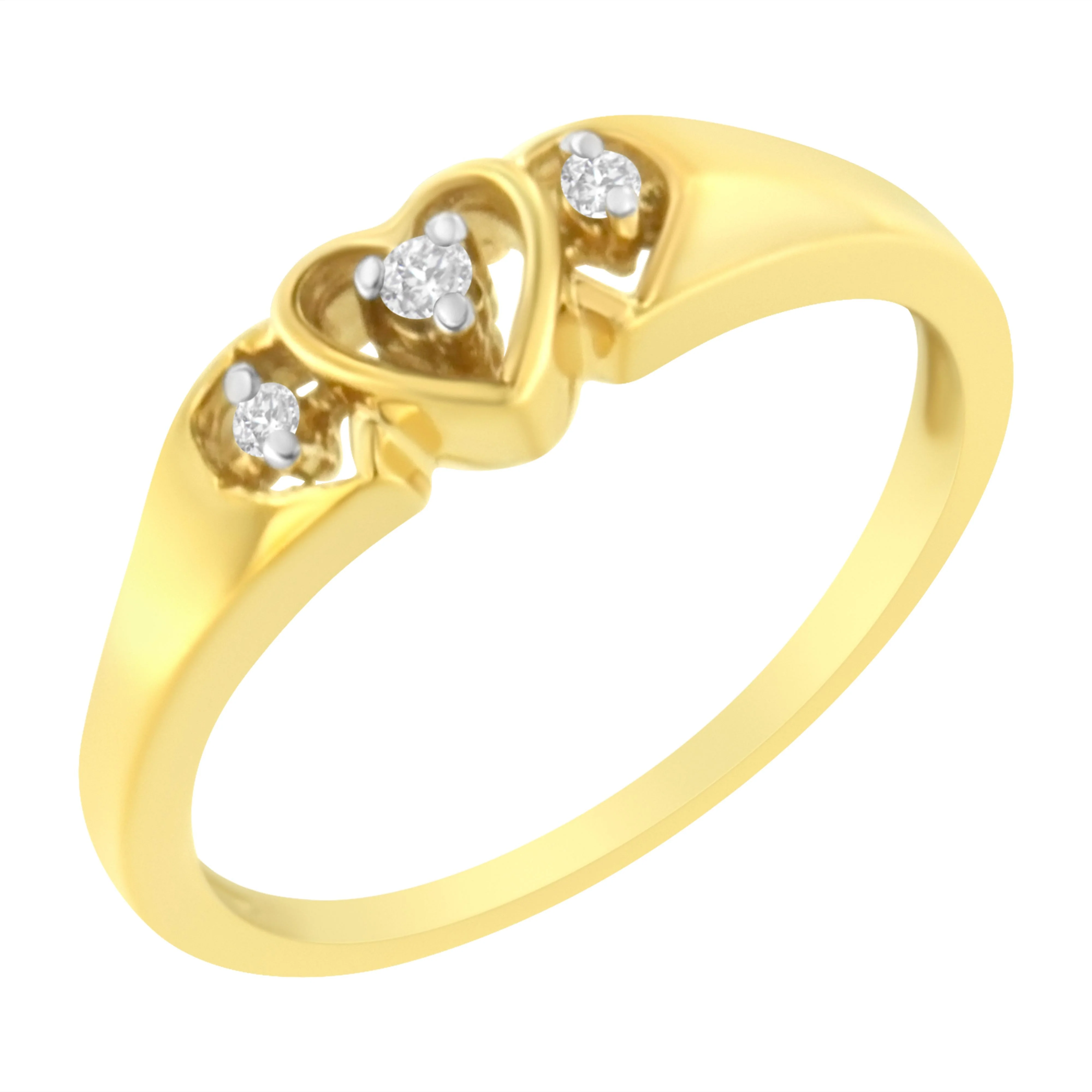 10KT Yellow Gold 1/20 cttw Diamond Triple Heart Diamond Ring (K-L, I1-I2) - Size 7 - Image 3