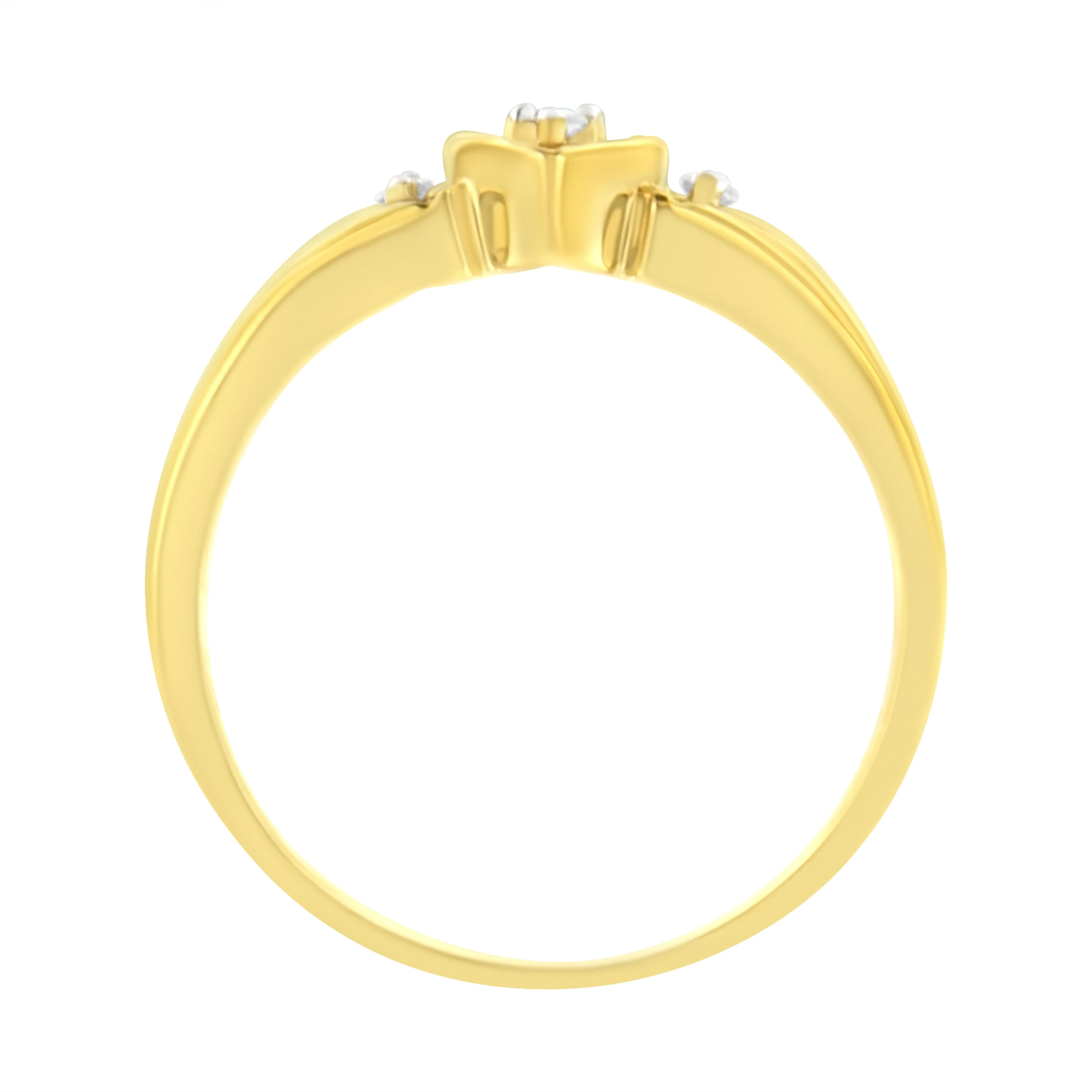 10KT Yellow Gold 1/20 cttw Diamond Triple Heart Diamond Ring (K-L, I1-I2) - Size 7 - Image 8
