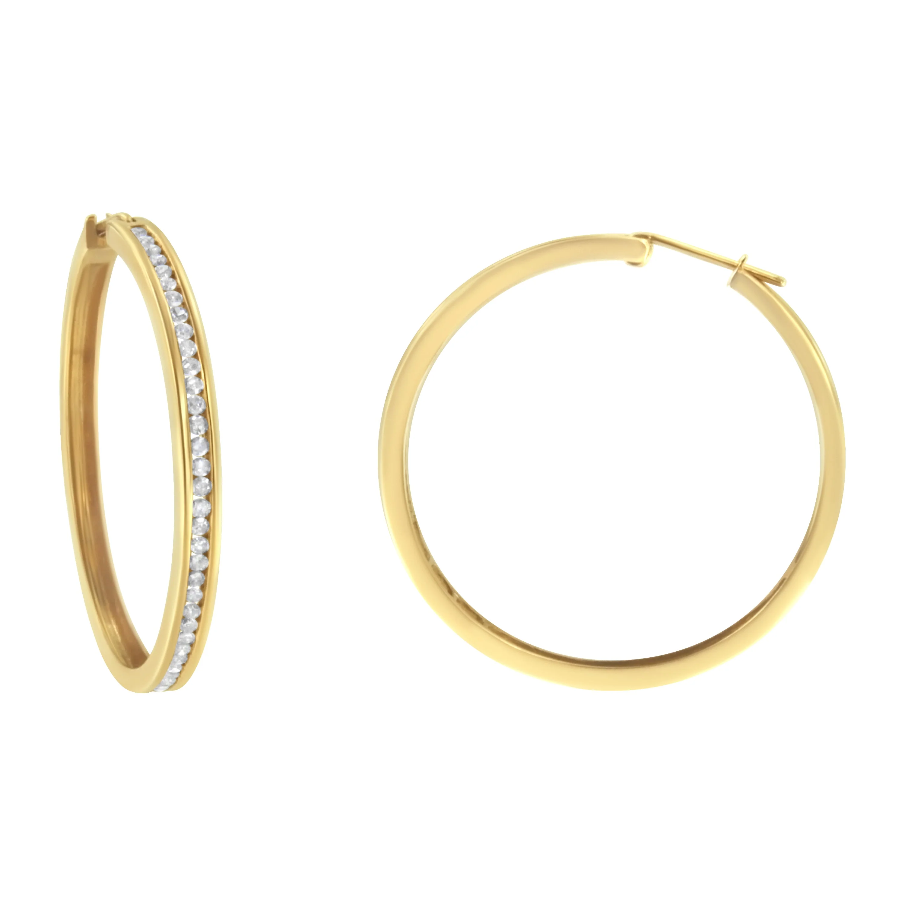 10KT Yellow Gold 1 cttw Slim Diamond Hoop Earrings (I-J Color, I1-I2 Clarity) - Image 2