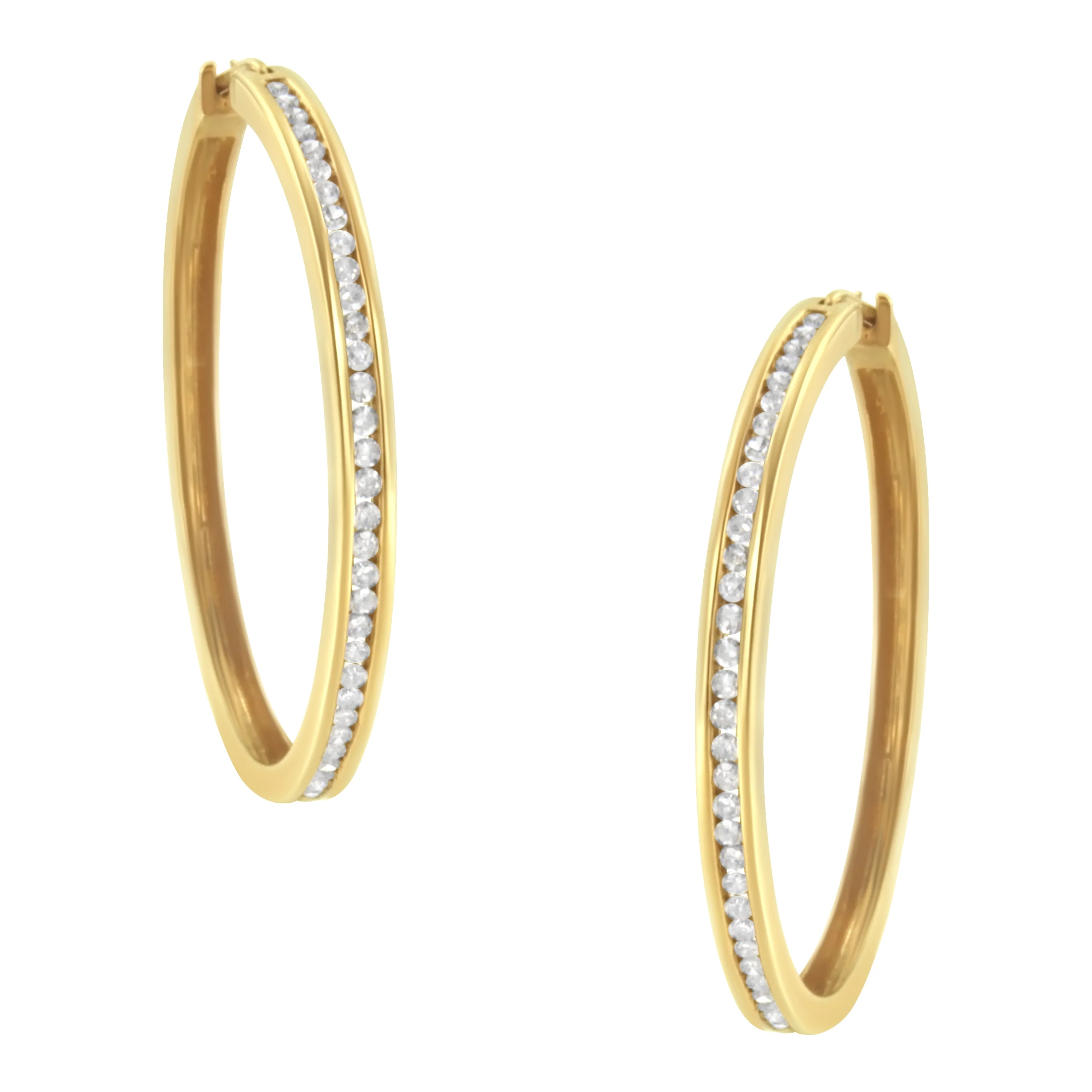 10KT Yellow Gold 1 cttw Slim Diamond Hoop Earrings (I-J Color, I1-I2 Clarity) - Image 4