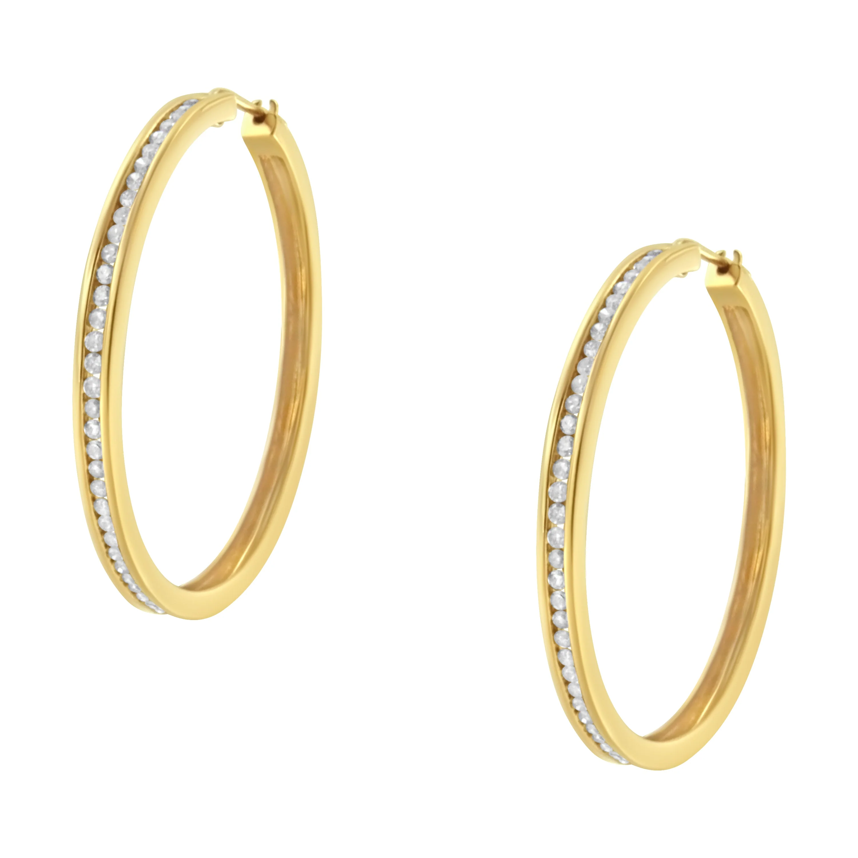 10KT Yellow Gold 1 cttw Slim Diamond Hoop Earrings (I-J Color, I1-I2 Clarity) - Image 6