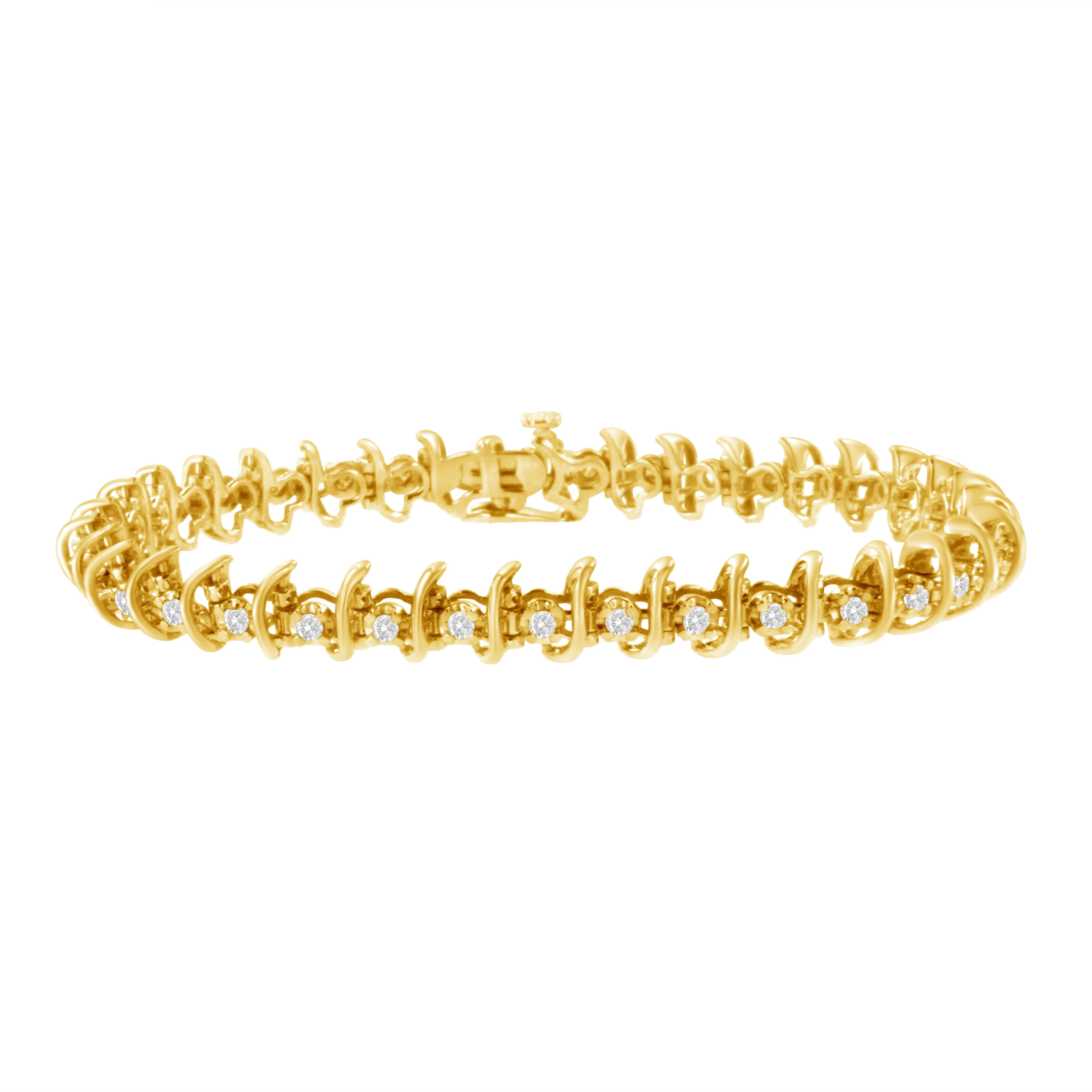 10KT Yellow Gold Plated .925 Sterling Silver 1 cttw Prong-Set Diamond Link Bracelet (J-K, I1-I2) - 7.5" - Image 6
