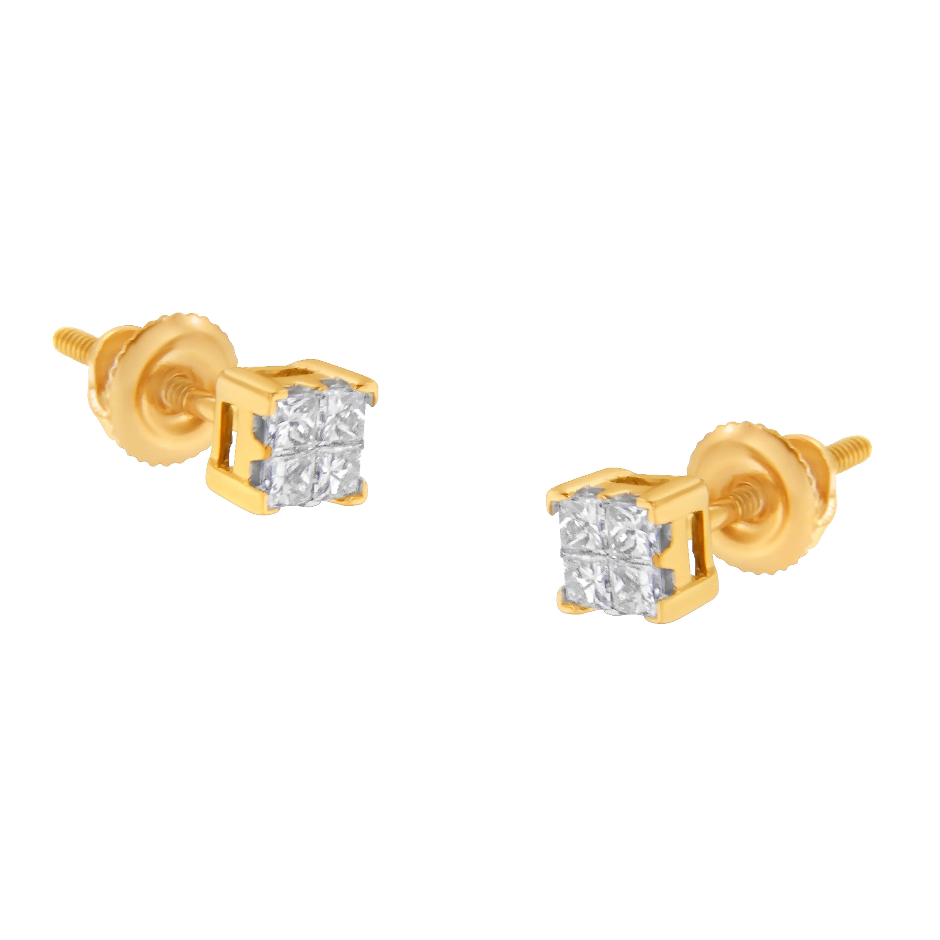 10KT Yellow Gold Princess Diamond Stud Earring (1/4 cttw, J-K Color, I1-I2 Clarity) - Image 6