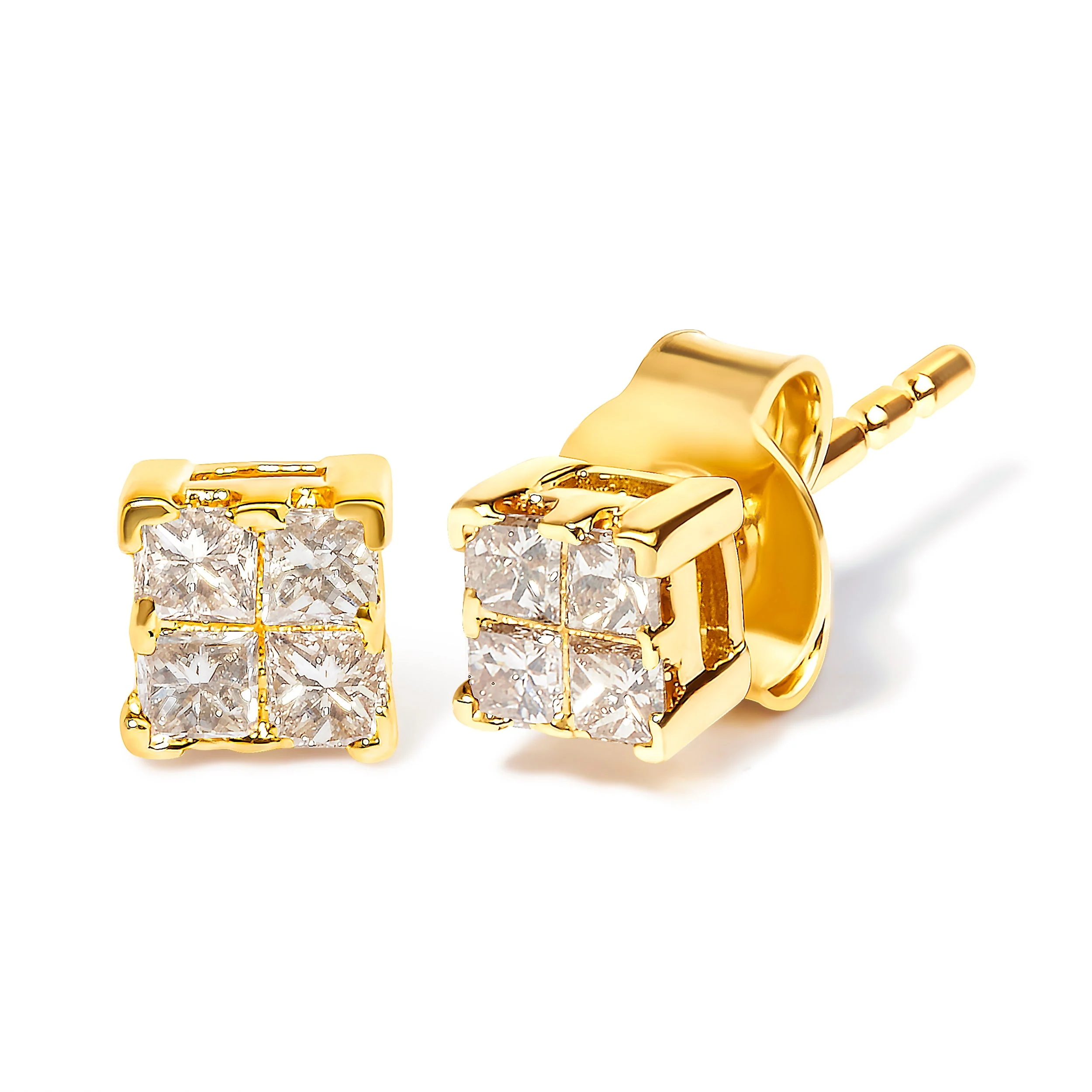 10KT Yellow Gold Princess Diamond Stud Earring (1/4 cttw, J-K Color, I1-I2 Clarity) - Image 8