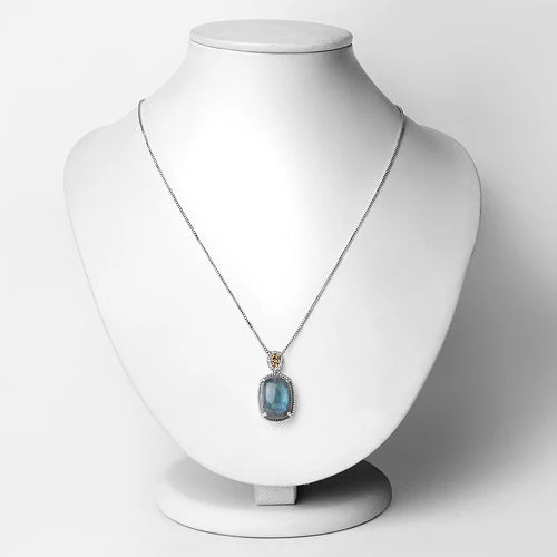 11.05 Carat Genuine Labradorite and White Diamond 14K Yellow Gold with .925 Sterling Silver Pendant - Image 2