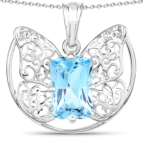 11.10 Carat Genuine Swiss Blue Topaz .925 Sterling Silver Pendant - Image 3