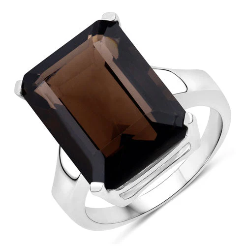 11.20 Carat Genuine Smoky Quartz .925 Sterling Silver Ring - Image 2