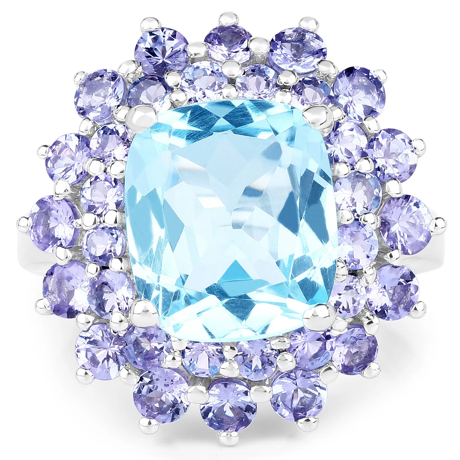 11.22 Carat Genuine Blue Topaz and Tanzanite .925 Sterling Silver Ring - Image 3