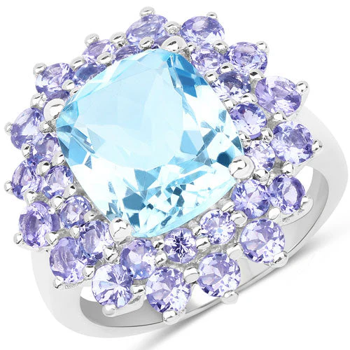 11.22 Carat Genuine Blue Topaz and Tanzanite .925 Sterling Silver Ring - Image 4