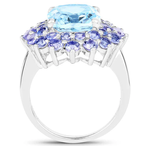11.22 Carat Genuine Blue Topaz and Tanzanite .925 Sterling Silver Ring - Image 5