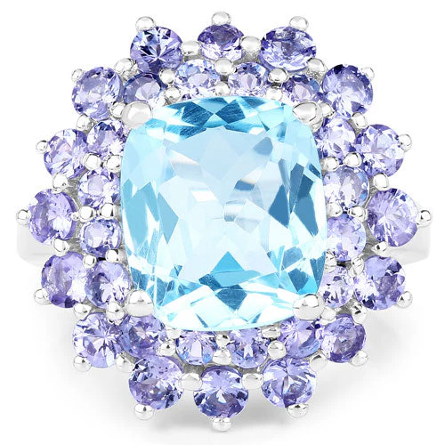 11.22 Carat Genuine Blue Topaz and Tanzanite .925 Sterling Silver Ring - Image 6