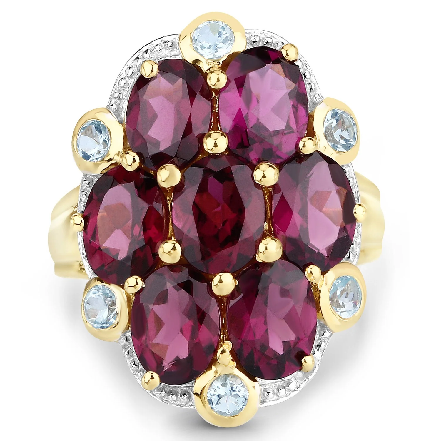 11.22 Carat Genuine Rhodolite and Blue Topaz .925 Sterling Silver Ring - Image 3