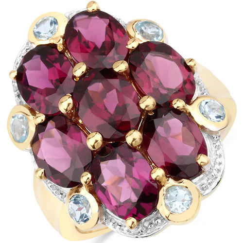 11.22 Carat Genuine Rhodolite and Blue Topaz .925 Sterling Silver Ring - Image 4