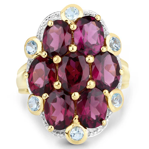 11.22 Carat Genuine Rhodolite and Blue Topaz .925 Sterling Silver Ring - Image 6