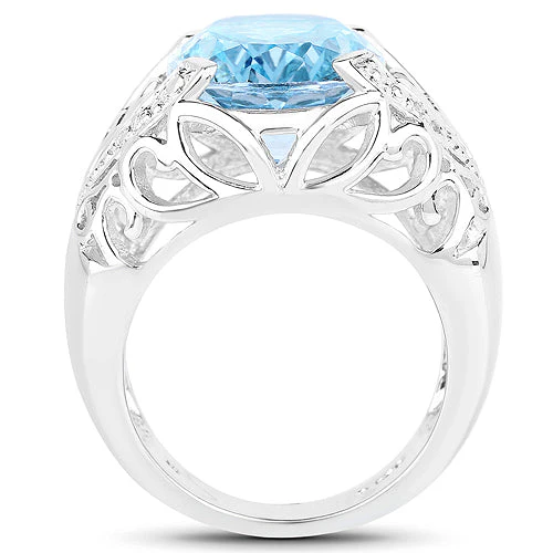 11.29 Carat Genuine Blue Topaz and White Topaz .925 Sterling Silver Ring - Image 5