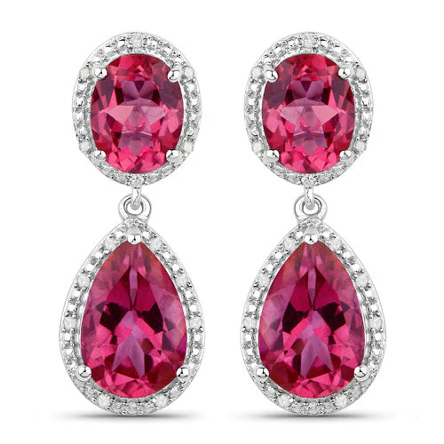 11.35 Carat Genuine Pink Topaz and White Diamond .925 Sterling Silver Earrings - Image 2
