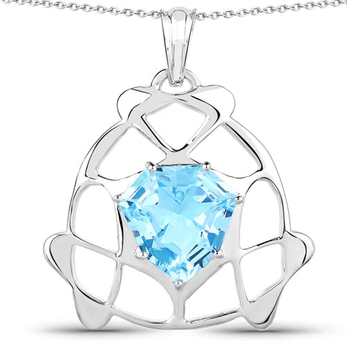 11.50 Carat Genuine Swiss Blue Topaz .925 Sterling Silver Pendant - Image 3