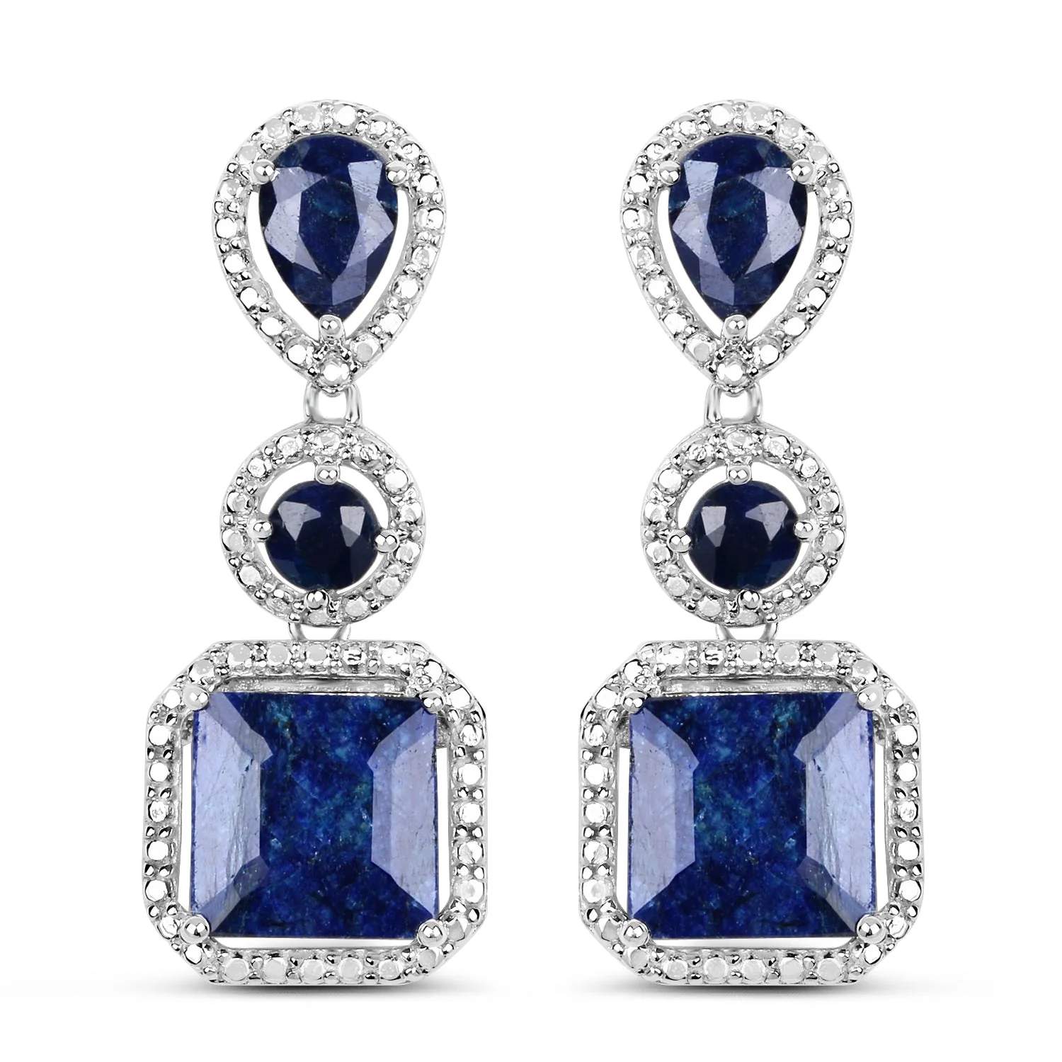 11.62 Carat Dyed Sapphire .925 Sterling Silver Earrings - Image 2