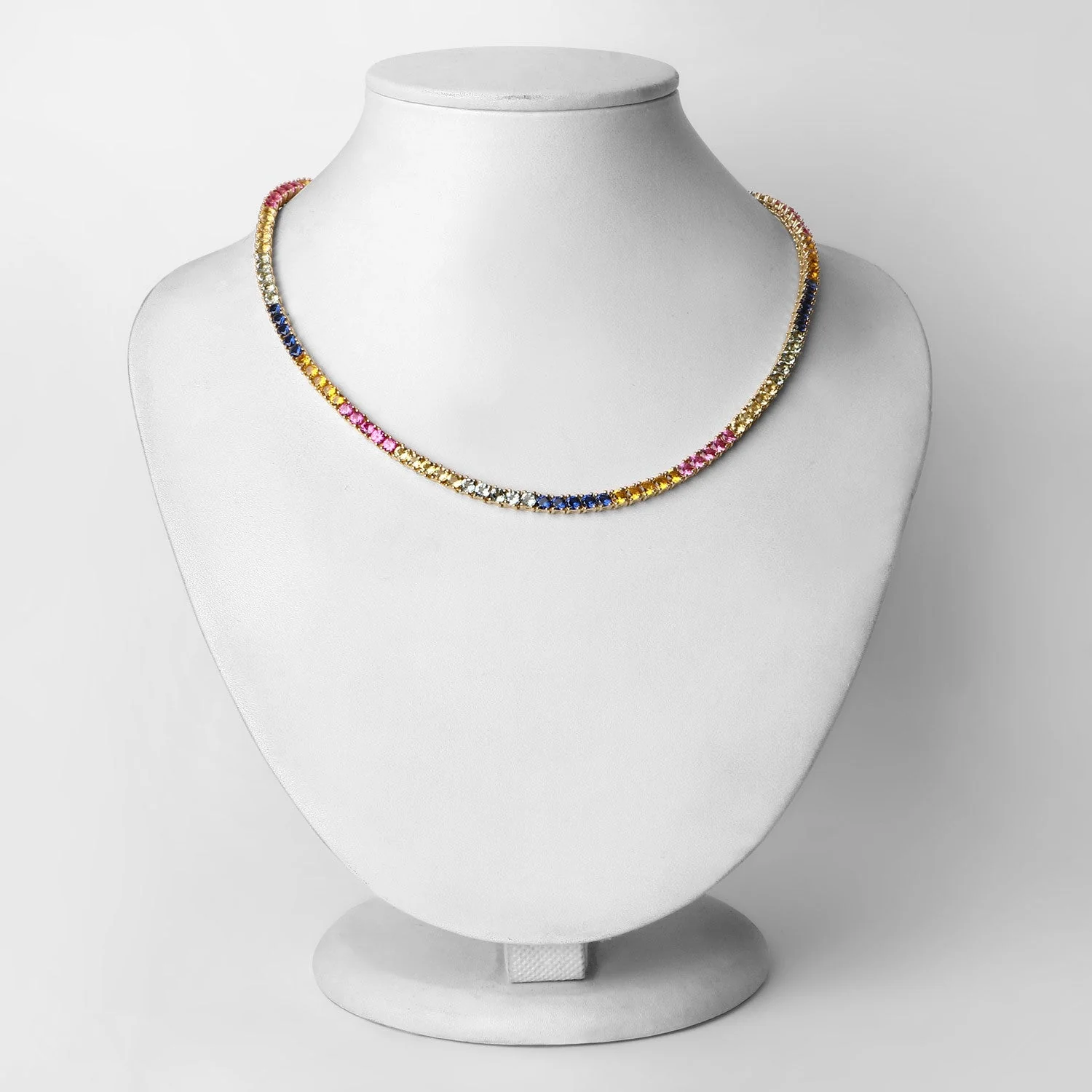 11.65 Carat Created Multi Sapphire .925 Sterling Silver Necklace - Image 3