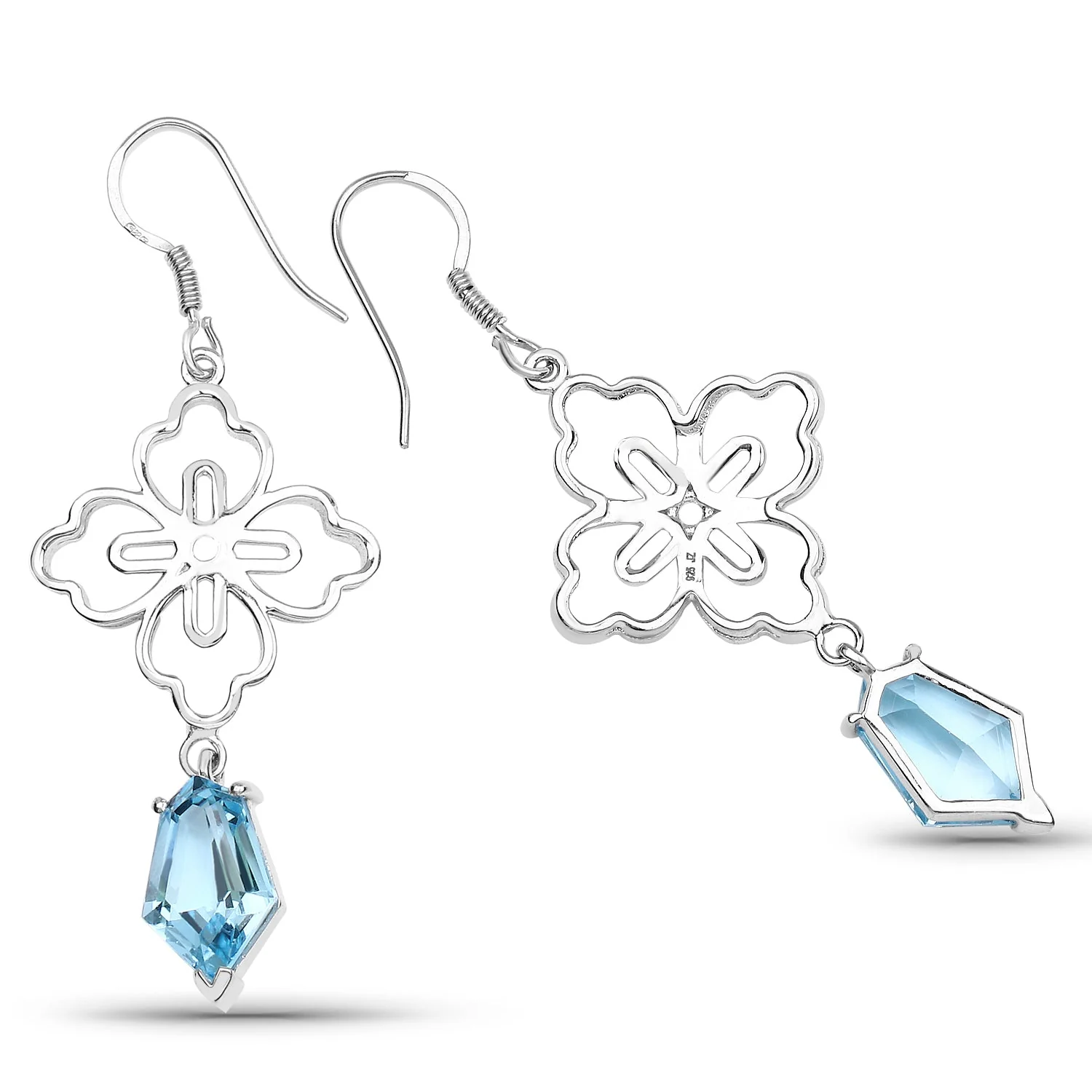 12.14 Carat Genuine Swiss Blue Topaz .925 Sterling Silver Earrings - Image 2