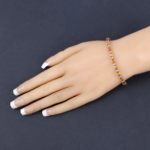 12.33 Carat Genuine Orange Sapphire and White Diamond 14K White Gold Bracelet - Image 10