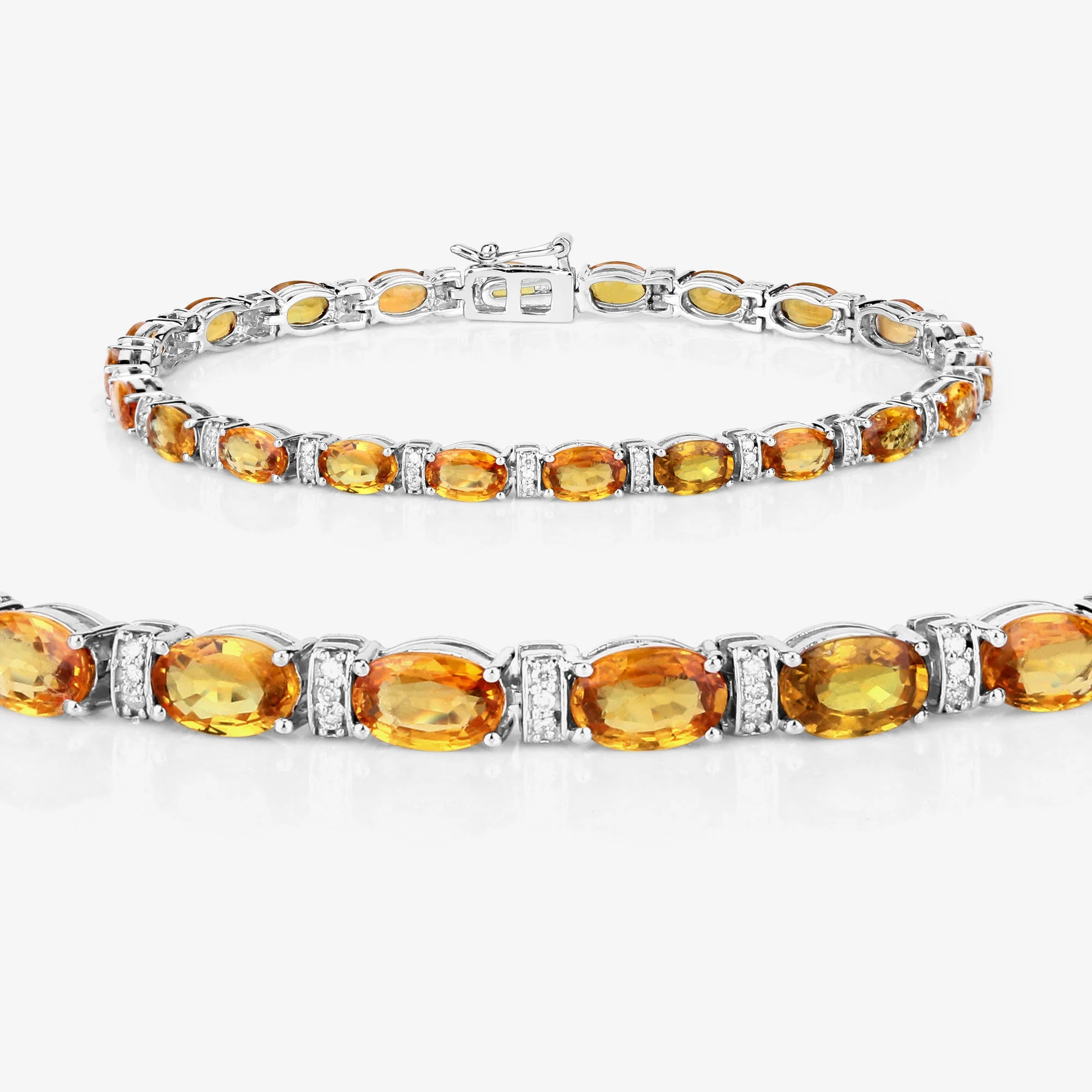 12.33 Carat Genuine Orange Sapphire and White Diamond 14K White Gold Bracelet - Image 3