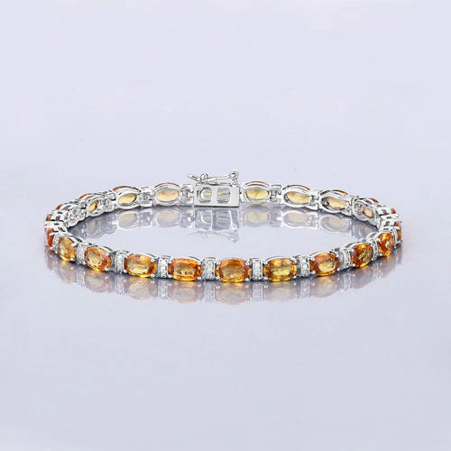 12.33 Carat Genuine Orange Sapphire and White Diamond 14K White Gold Bracelet - Image 9