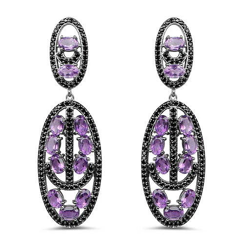 12.45 Carat Genuine Amethyst and Black Spinel .925 Sterling Silver Earrings - Image 4