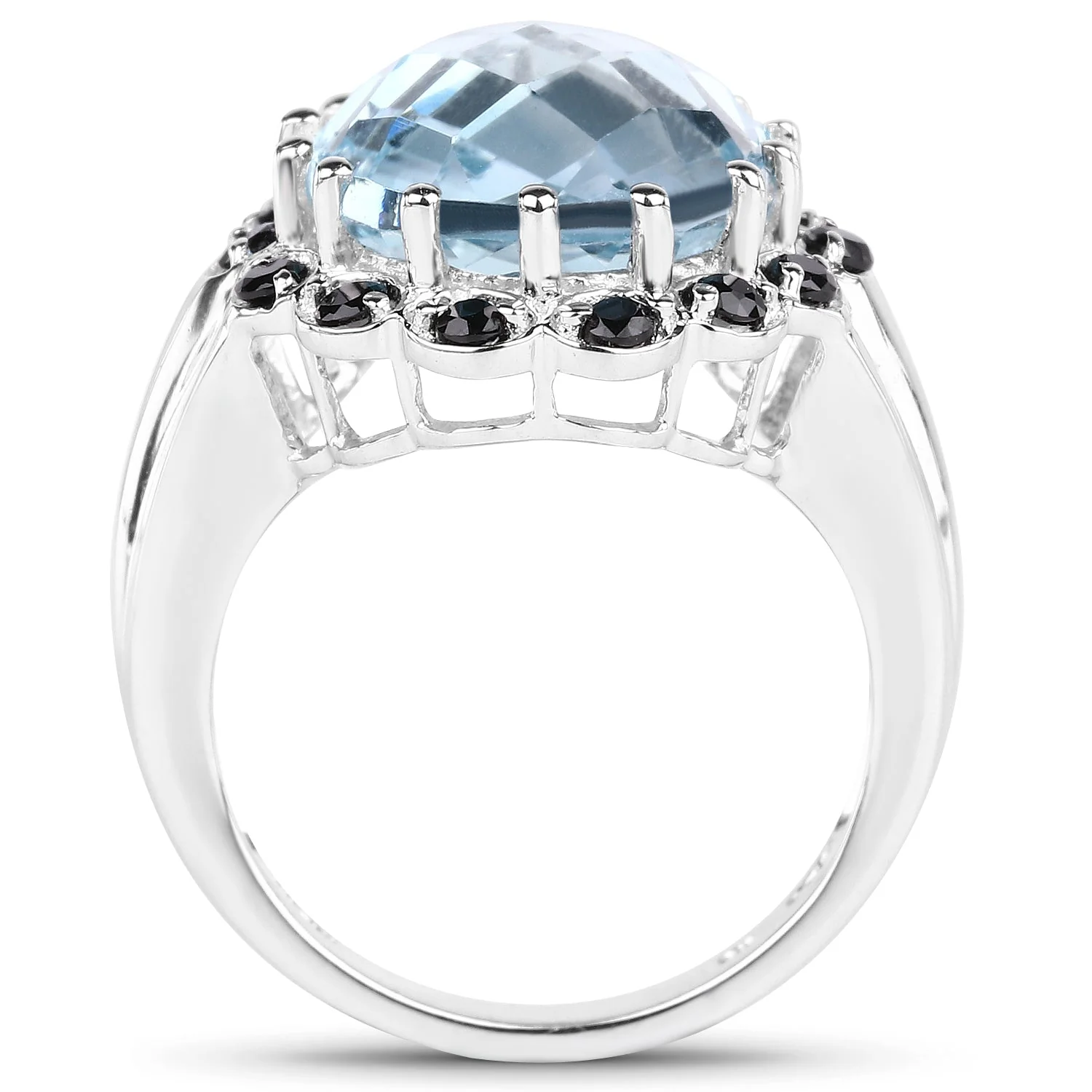 12.49 Carat Genuine Blue Topaz & Black Spinel .925 Sterling Silver Ring - Image 2