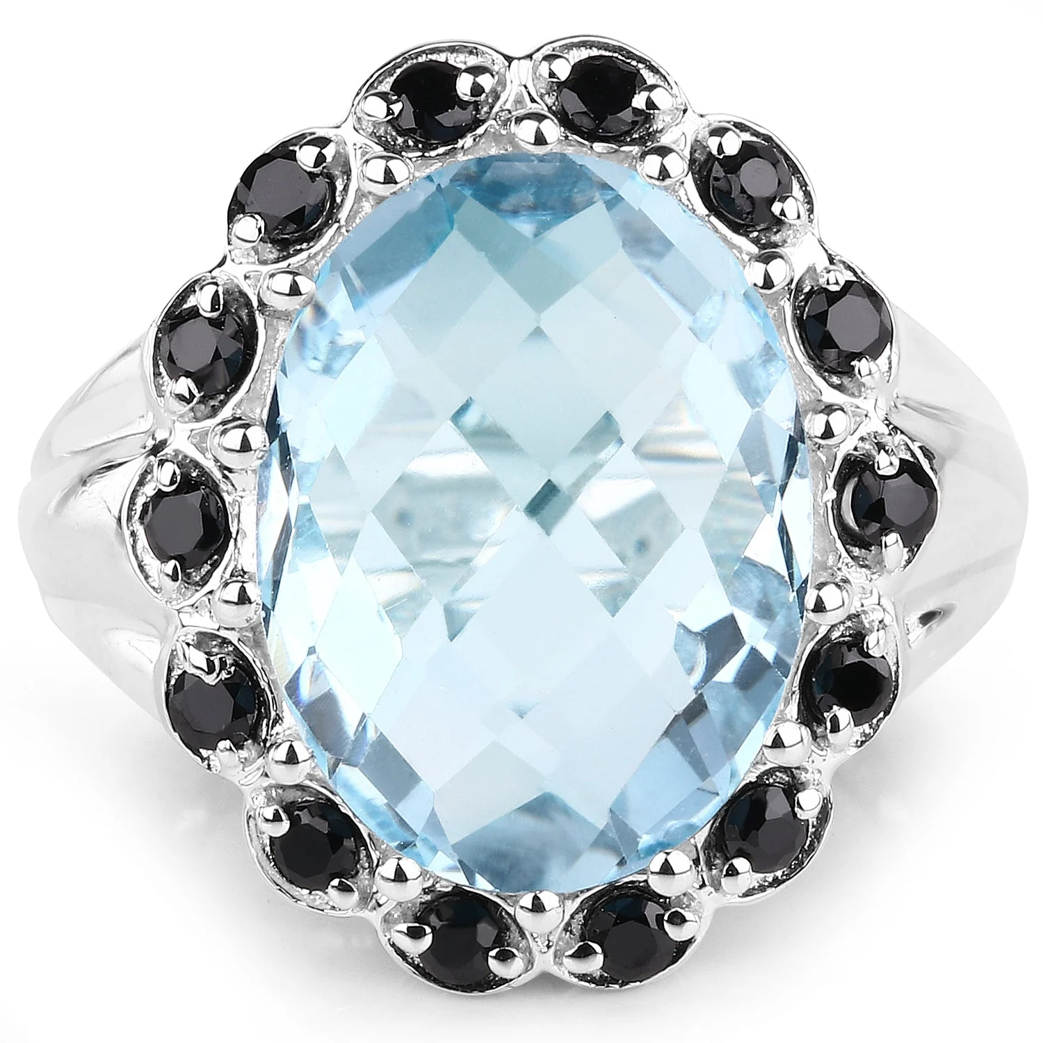 12.49 Carat Genuine Blue Topaz & Black Spinel .925 Sterling Silver Ring - Image 3