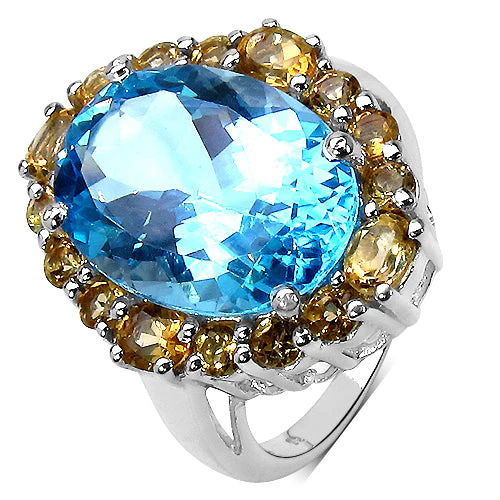 12.73 Carat Genuine Blue Topaz & Citrine .925 Sterling Silver Ring - Image 5