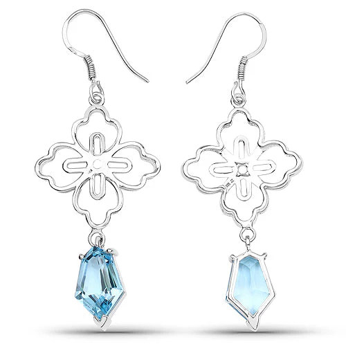 12.82 Carat Genuine Swiss Blue Topaz .925 Sterling Silver Earrings - Image 3