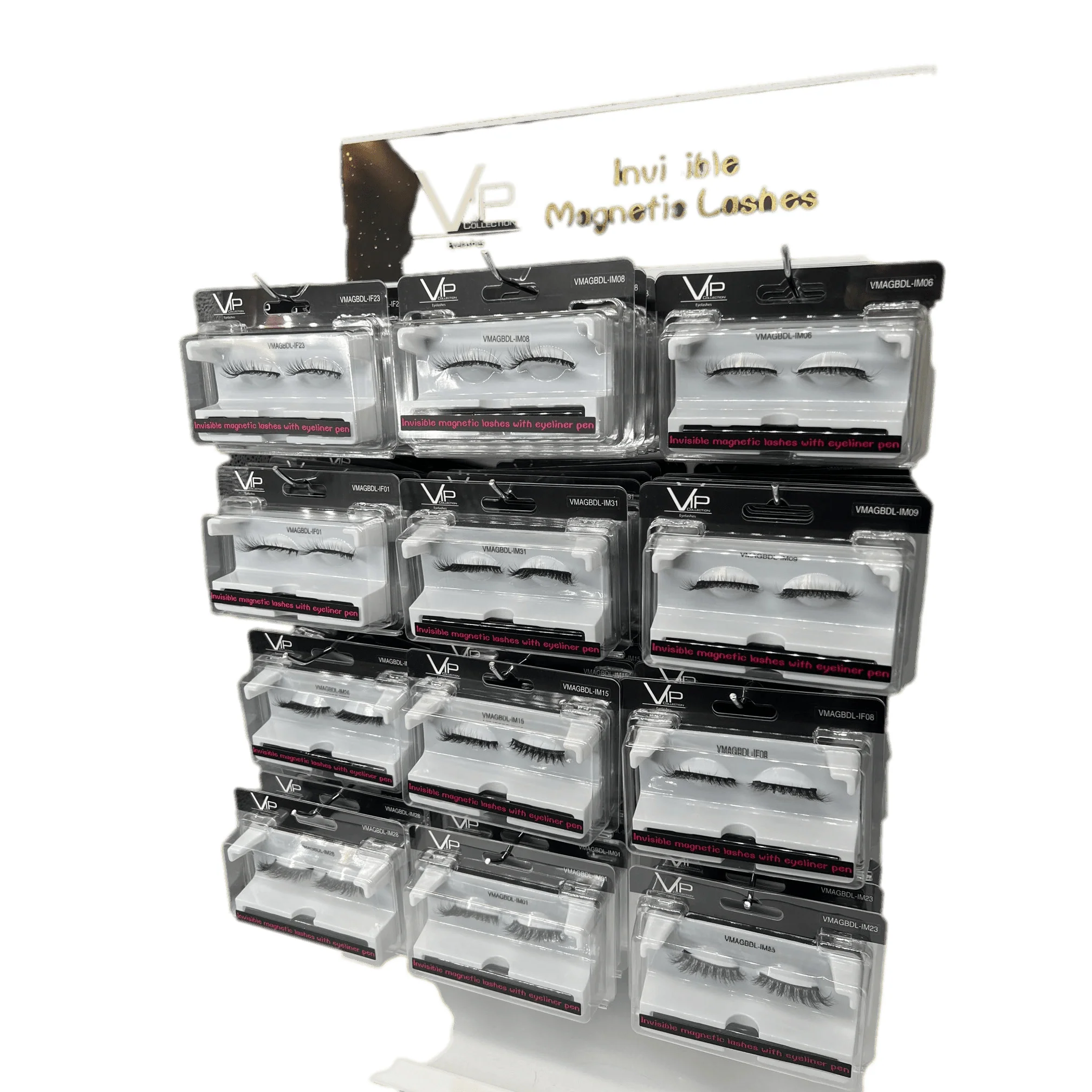 12 Slots -Display with Magnetic Lashes with eyeliner
